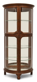 American Carved Oak & Curved Glass Curio Cabinet