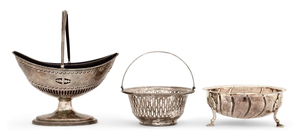 Two English Sterling Silver Baskets and a Bowl