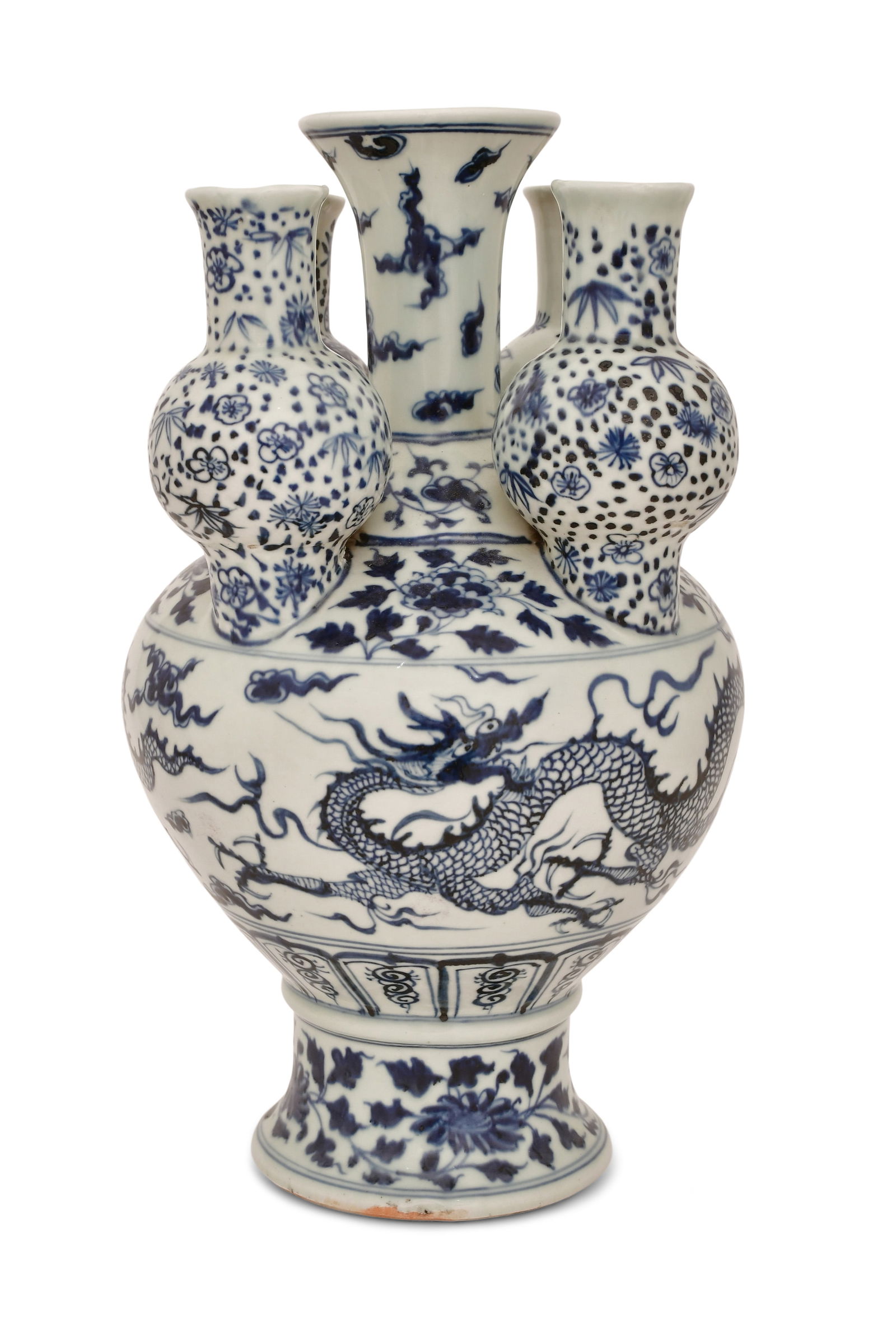 Chinese Qing Dynasty Blue & White Porcelain Dragon Five-Neck Vase (1 of 5)