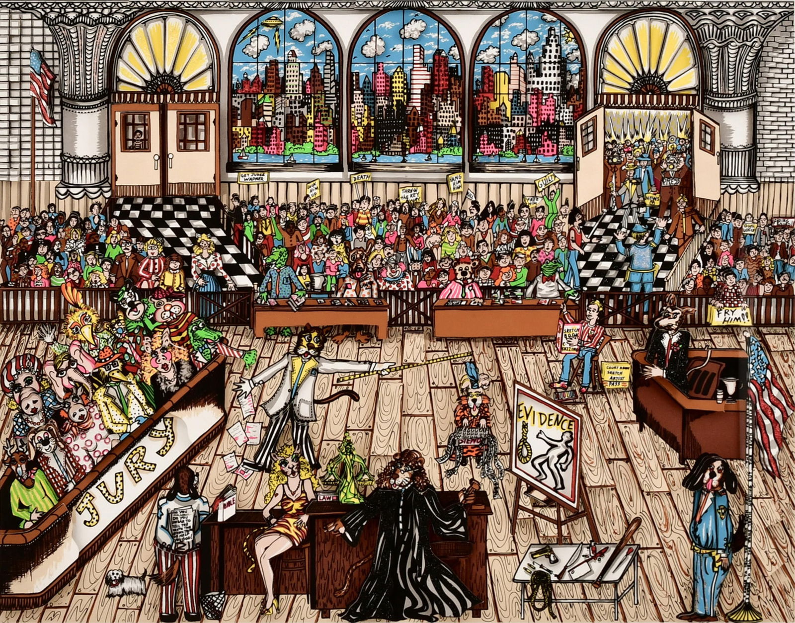 Charles Fazzino (American, b. 1955), "Kangaroo Court": Charles Fazzino(American, b. 1955)"Kangaroo Court"mixed media 3D serigraphsigned, titled and numbered23 x 30 inches (sight)32 x 38 inches (frame)