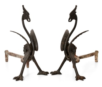 Pair of Bradley & Hubbard Griffin Andirons