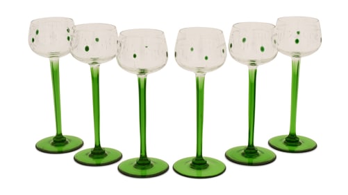 Set of Six French Green Stemmed Glass Goblets