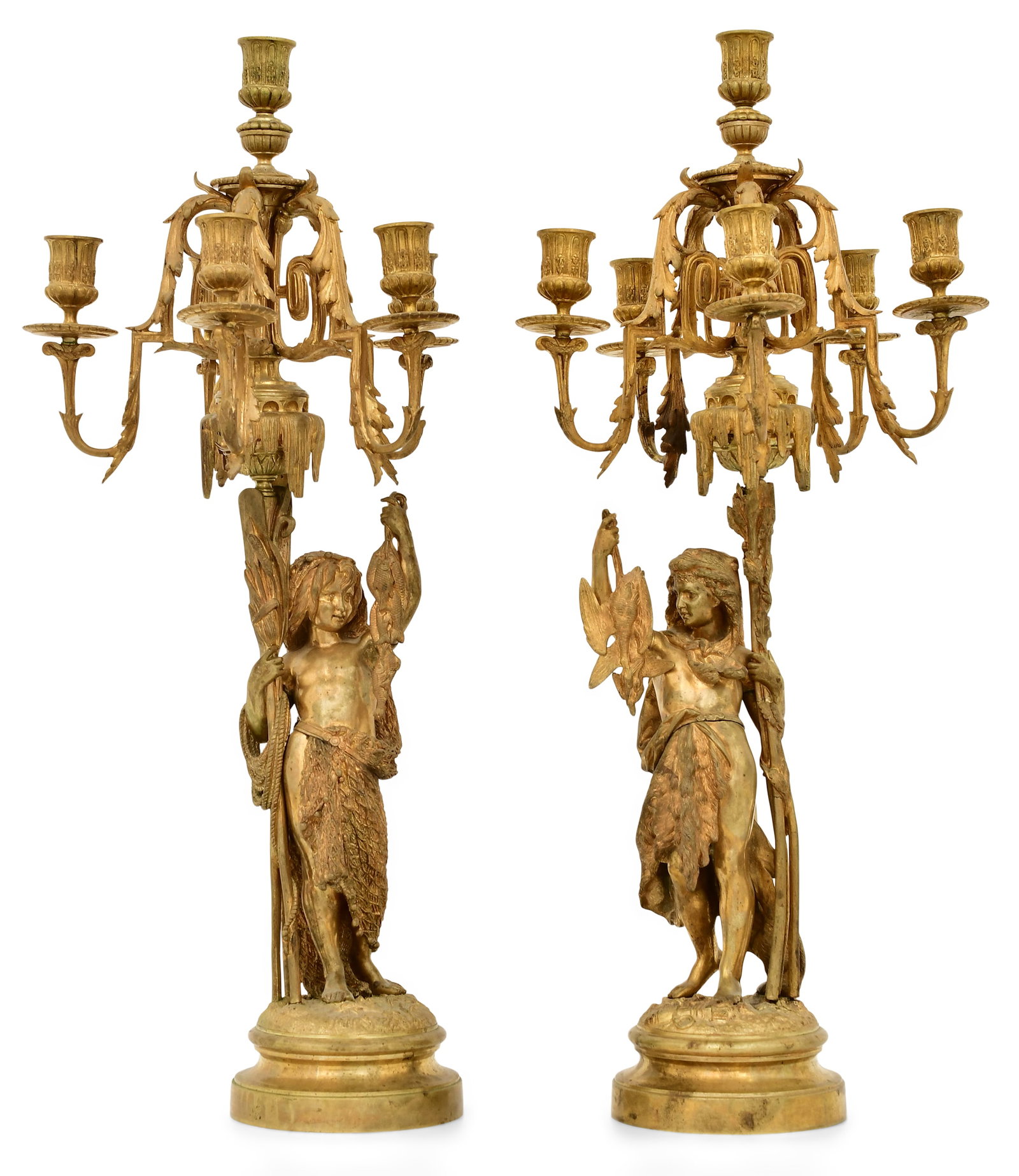 Attr. Albert-Ernest Carrier-Belleuse (French, 1824-1887), Pair of Figural Candelabra (1 of 7)