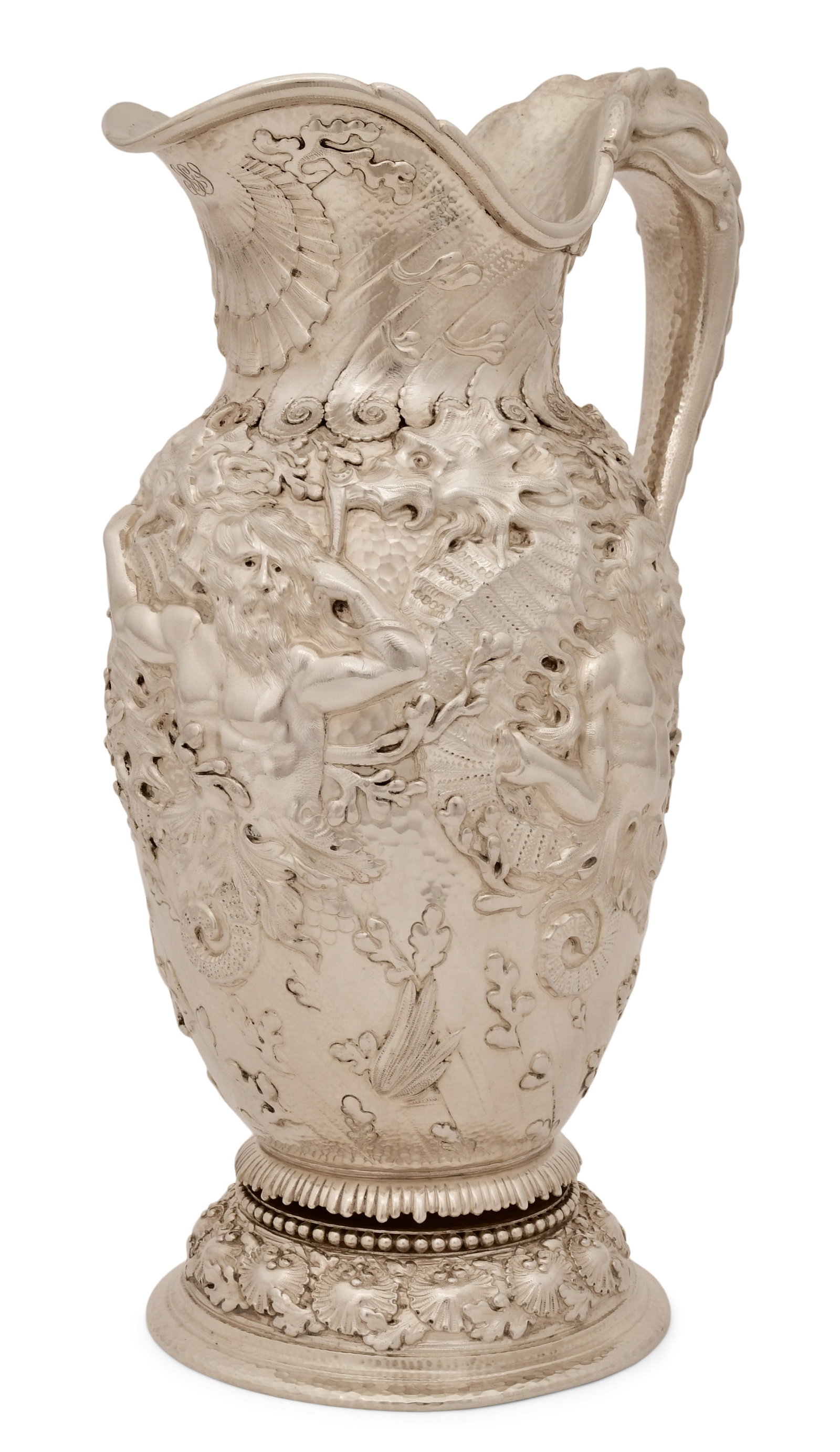 Tiffany & Co. Sterling Silver "Poseidon" Nautical Water Pitcher: Tiffany & Co. (New York, est. 1837) "Poseidon" Nautical Water Pitcher circa 1881-1891 sterling silver marked "Tiffany & Co. / Sterling Silver / 2865 / 7227 / 662 / M" 13 1/2 x 8 1/2 x 6 1/4 inches