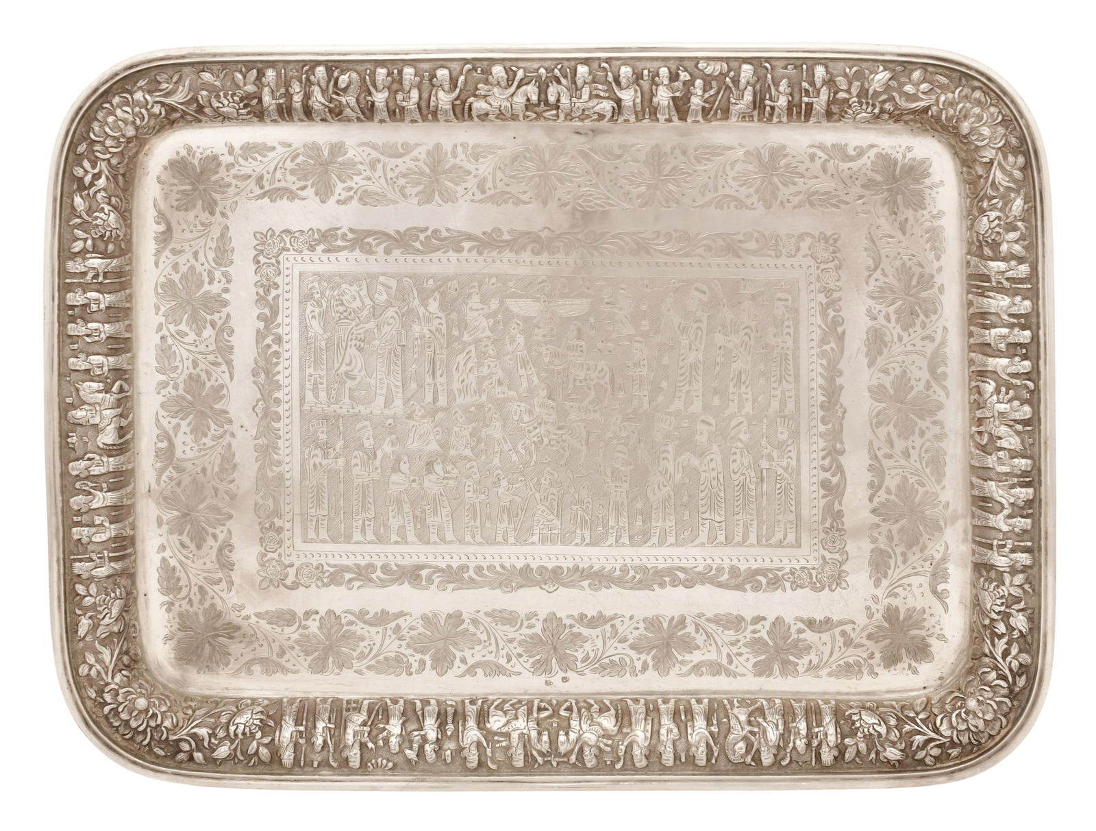 Persian Silver Engraved Figural Tray (1 of 1)