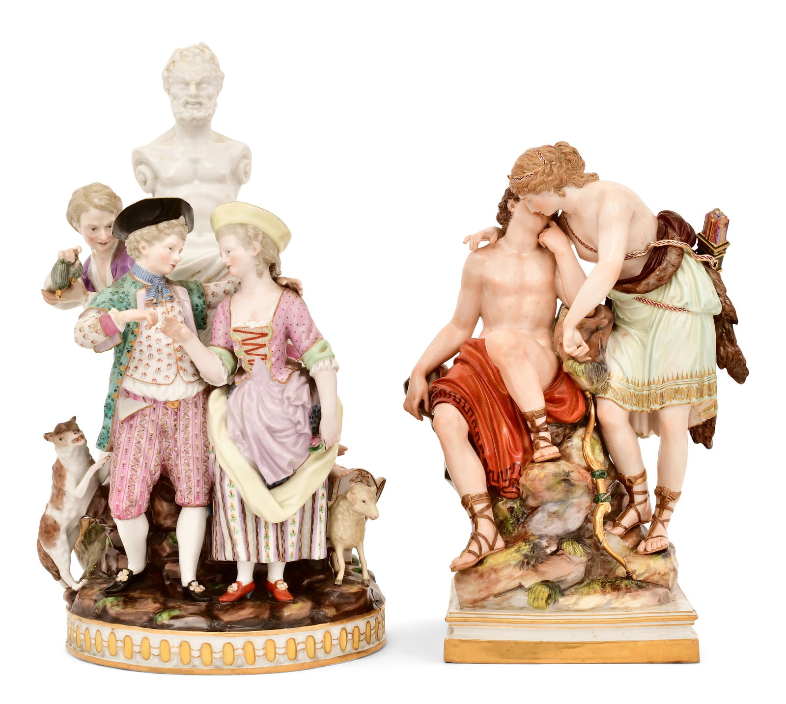 Two Meissen Porcelain Groupings: Two Meissen Porcelain Groupings19th centuryeach signed with blue crossed swords mark14 x 8 1/4 inches (tallest)
