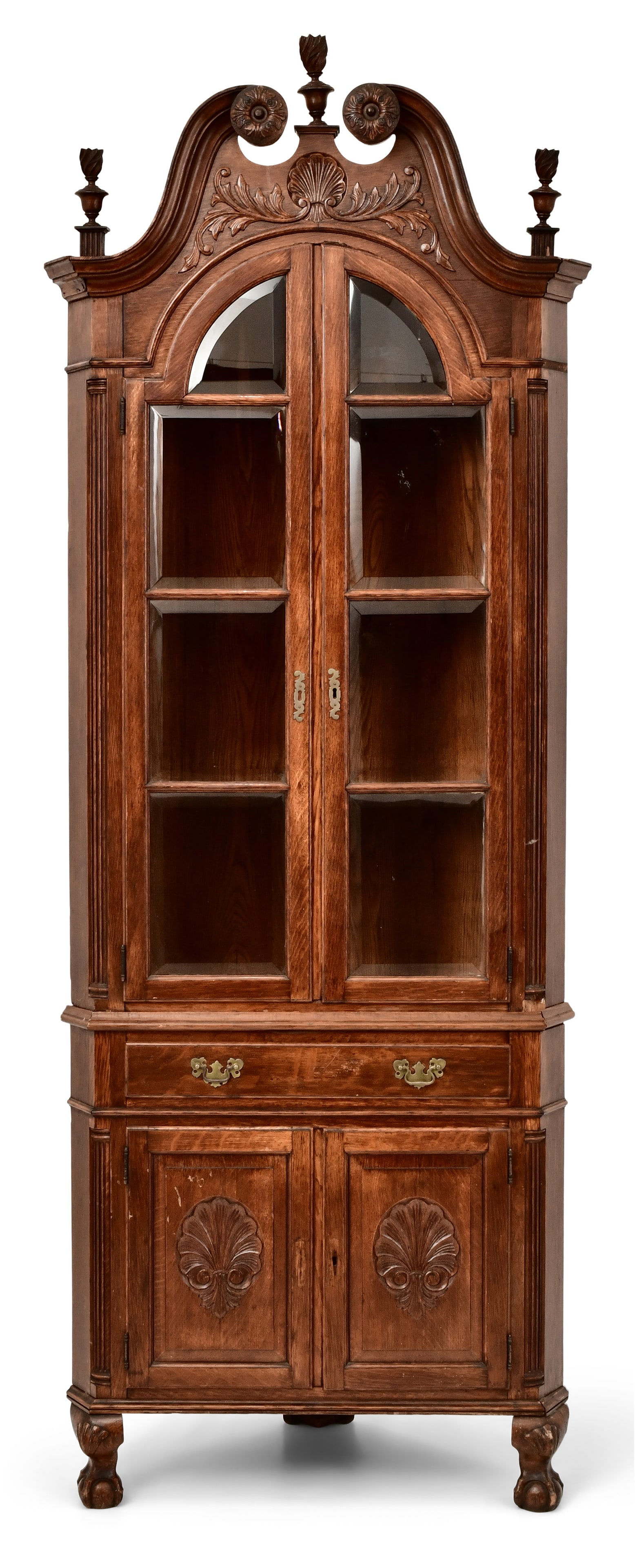 American Chippendale-Style Oak Corner Cabinet (1 of 1)