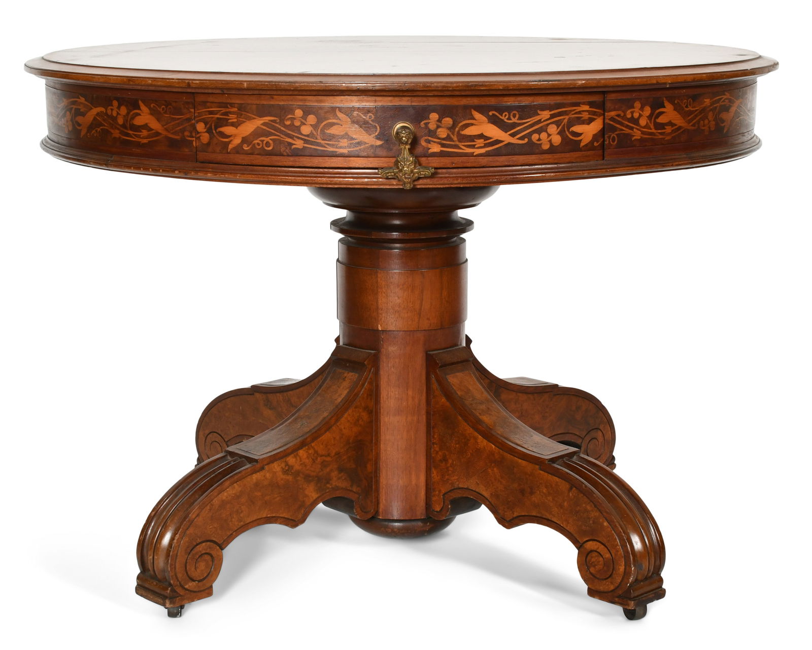 American Victorian Inlaid & Burl Walnut Round Table (1 of 1)
