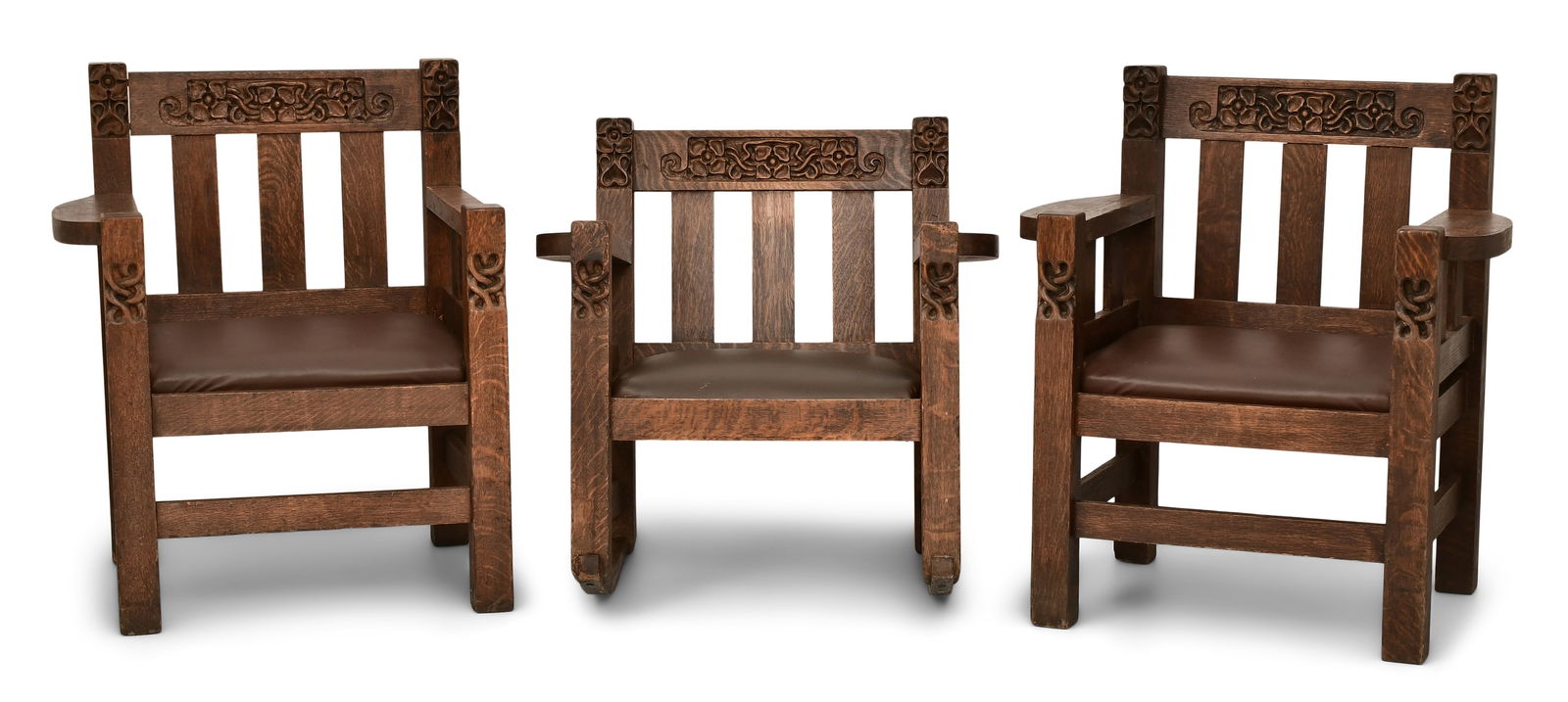 David Kendall / Phoenix Furniture Co., Two Celtic Armchairs & Rocking Chair: David Kendall / Phoenix Furniture Co., Two Celtic Armchairs & Rocking Chairlate 19th century33 1/2 x 33 1/2 x 31 inches (rocking chair)37 1/2 x 33 1/2 x 27 1/2 inches (armchair)