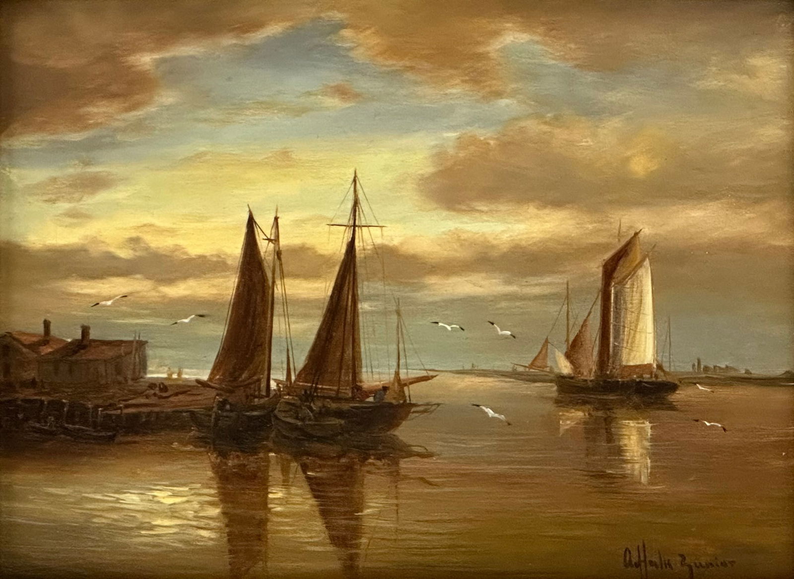 Abraham Hulk, Jr. (British, 1851-1922), Fishing Vessels at the Dock, Sunrise (1 of 4)