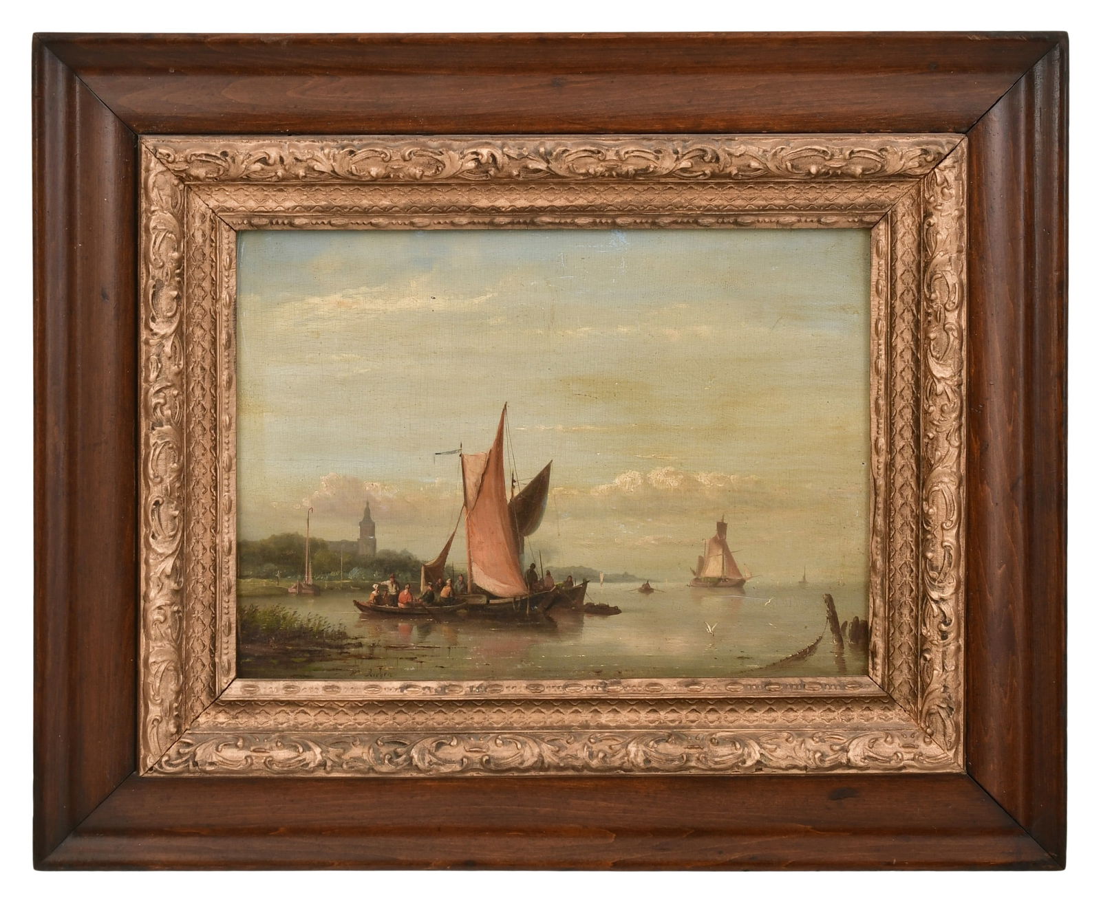 Nicolaas Riegen (Dutch, 1827-1889), Harbor Scene with Sail Ships (1 of 3)