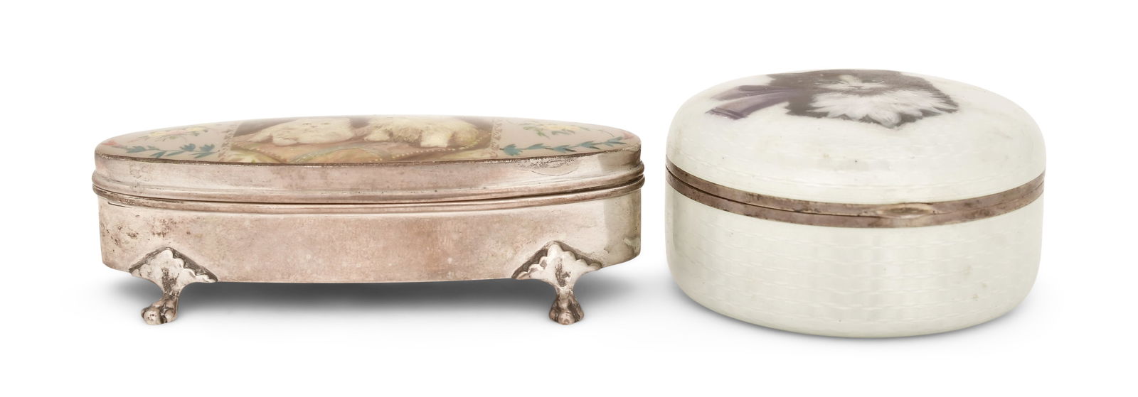 Two Silver, Enamel & Hand-Painted Pill Boxes with Cats (1 of 1)