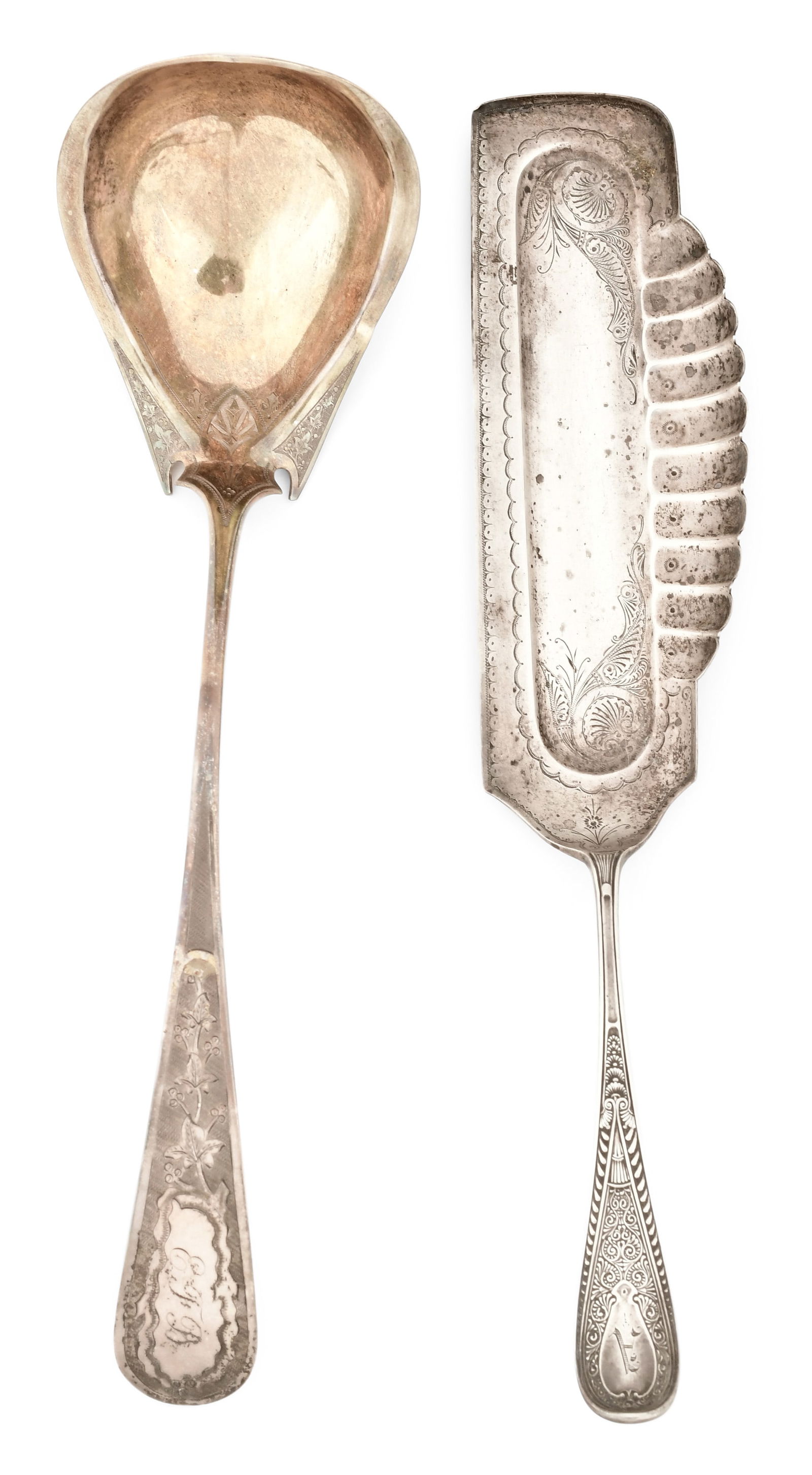 Two English Sterling Silver Serving Pieces: Two English Sterling Silver Serving Pieces 19th century 5.51 troy ounces and 3.88 troy ounces 12 1/4 in. long (largest) Provenance: Private Collection, New Jersey Other Notes: Fontaine's Auction