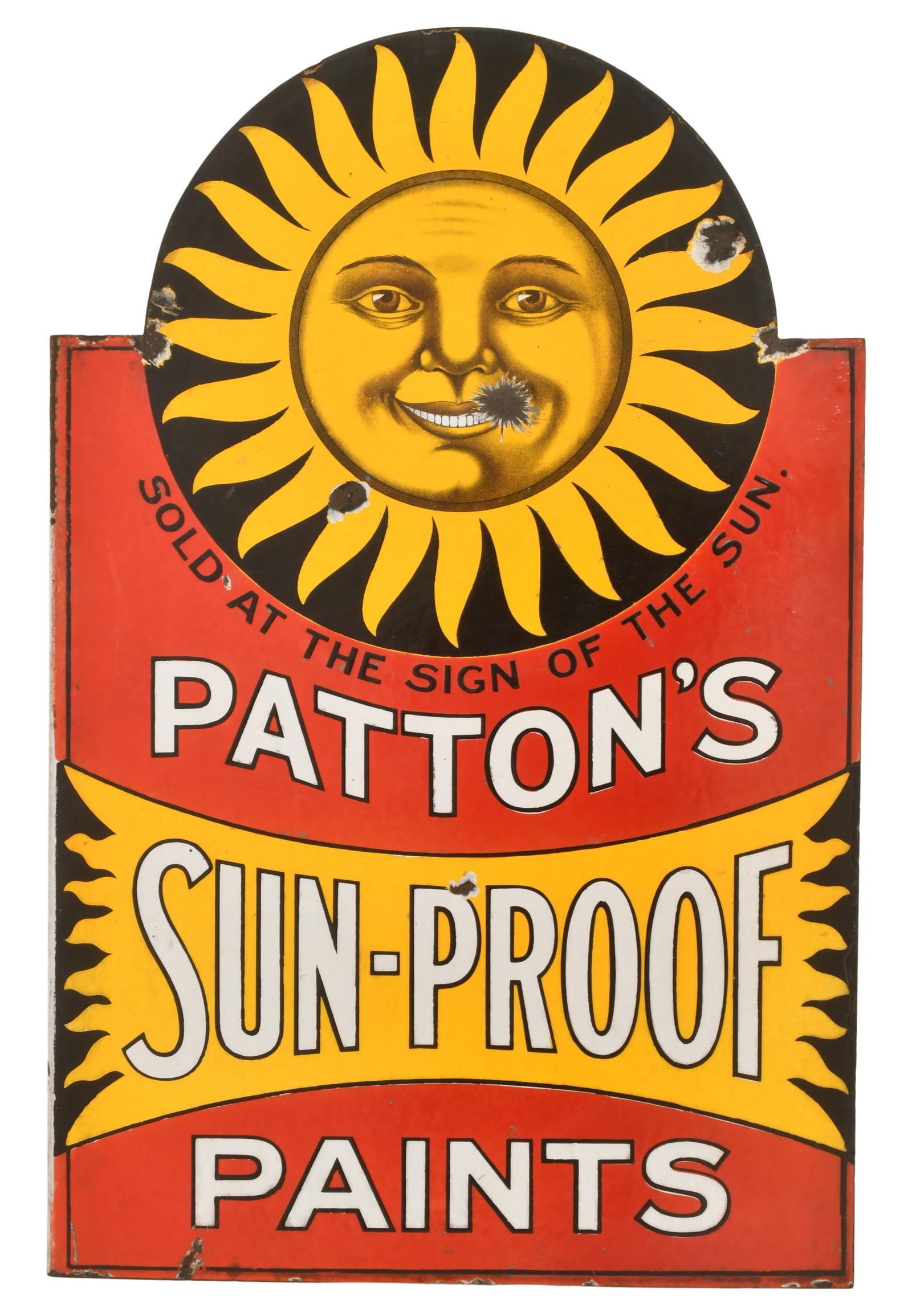 Patton's Sun-Proof Paints Two-Sides Porcelain Advertising Flange Sign: Patton's Sun-Proof Paints Two-Sides Porcelain Advertising Flange Sign 28 x 18 inches