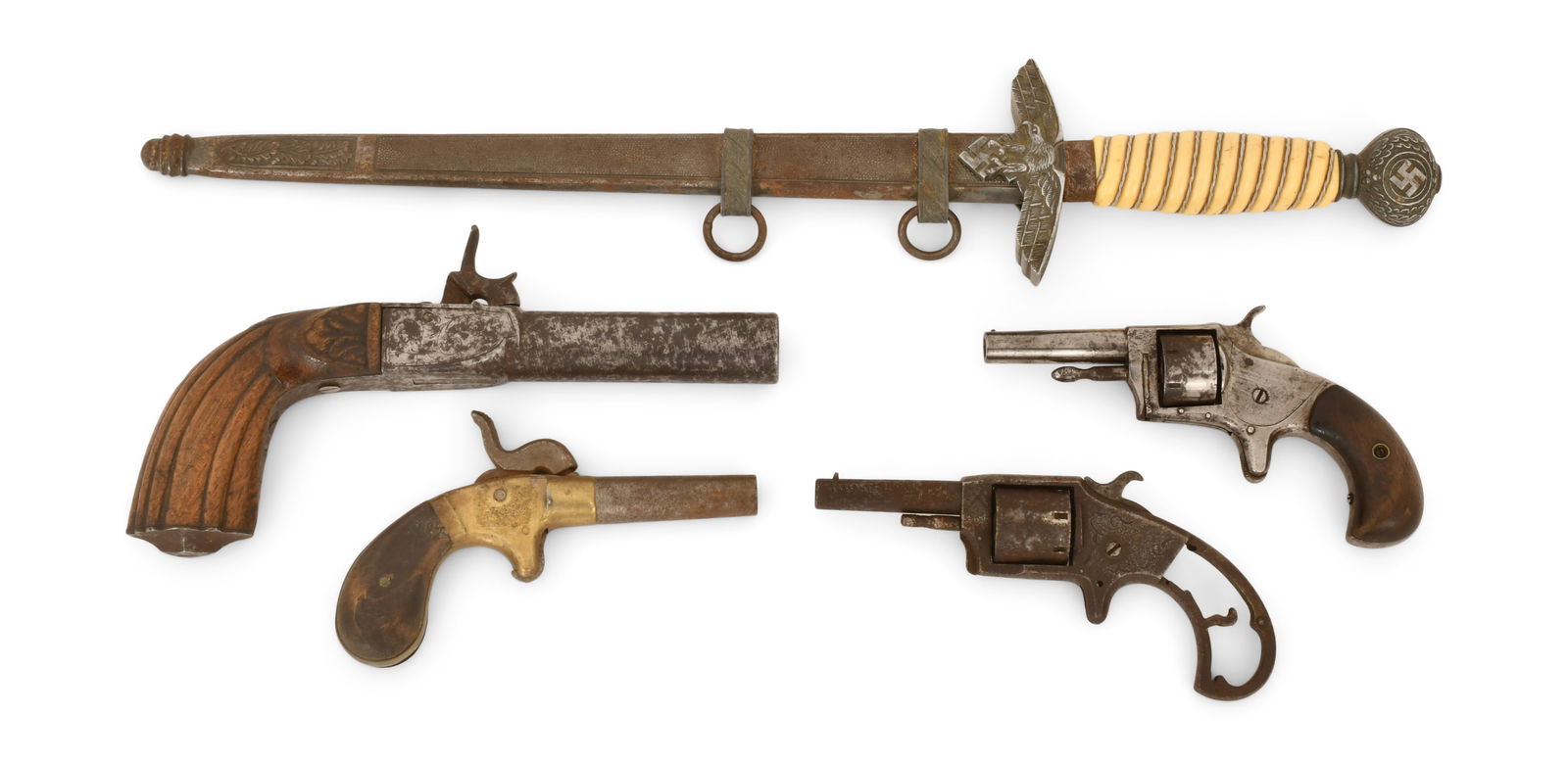 A German WWII Dagger and Four Antique 19th Century Pistols (1 of 5)