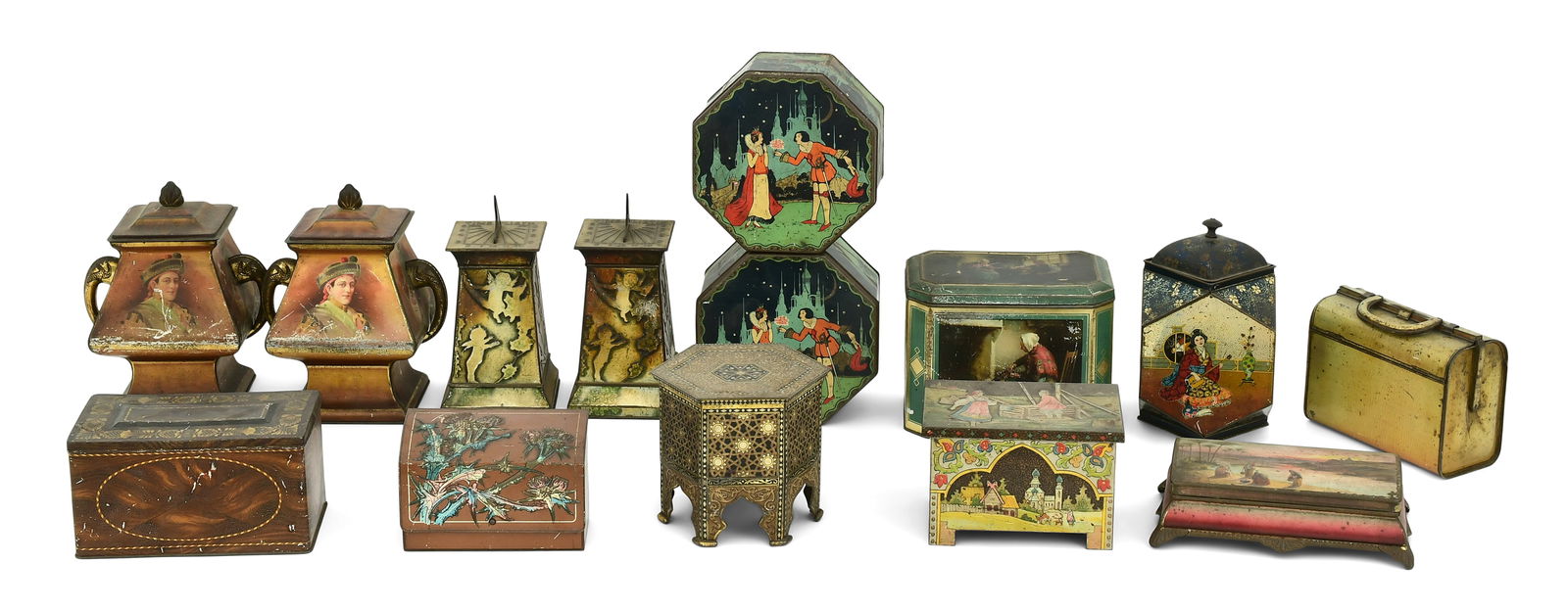 Lot of 14 Tin Litho Containers (1 of 1)