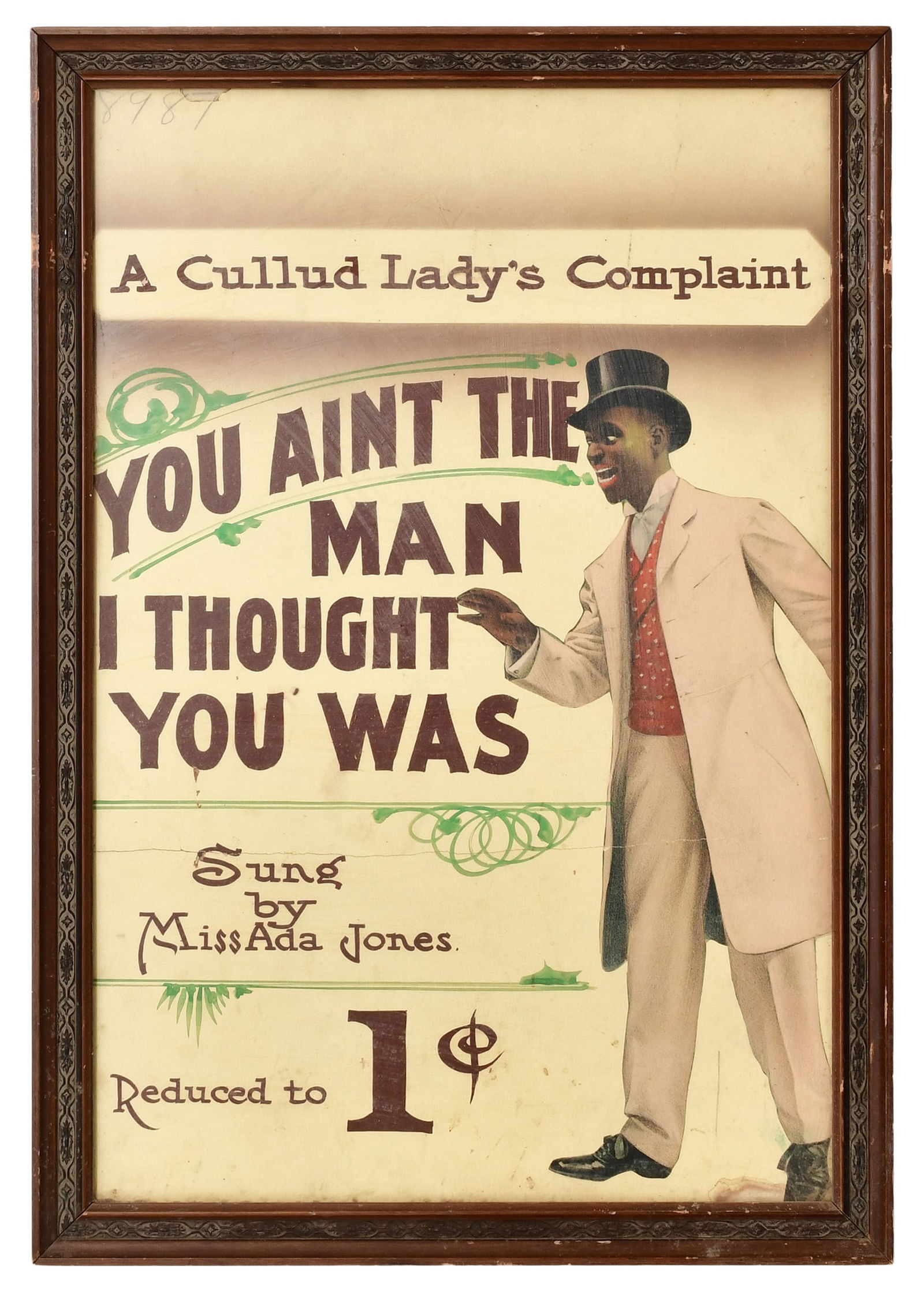 1-Cent Black Americana Poster, "You Aint the Man I Thought You Was," Sung by Miss Ada Jones: 1-Cent Black Americana Poster, "You Aint the Man I Thought You Was," Sung by Miss Ada Jones26 1/2 x 18 1/2 inches