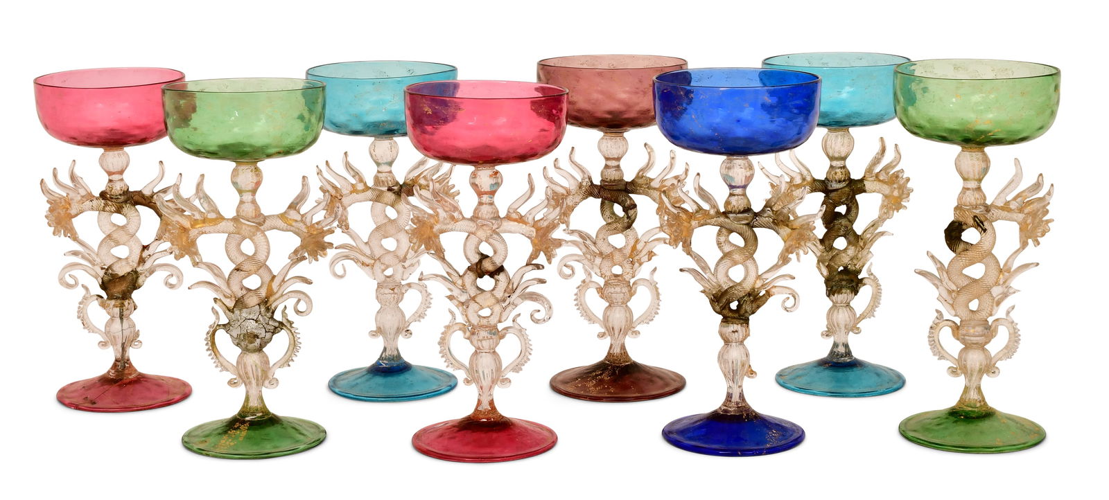 Set of Eight Italian Murano Glass Goblets (1 of 4)