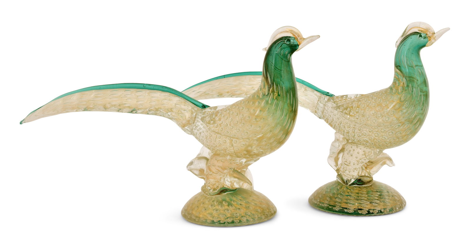 Pair of Italian Murano Glass Figures of Pheasants: Pair of Italian Murano Glass Figures of Pheasantsmid-20th century10 x 18 x 5 inchesProvenance: Private Collection, Orchard Park, New York