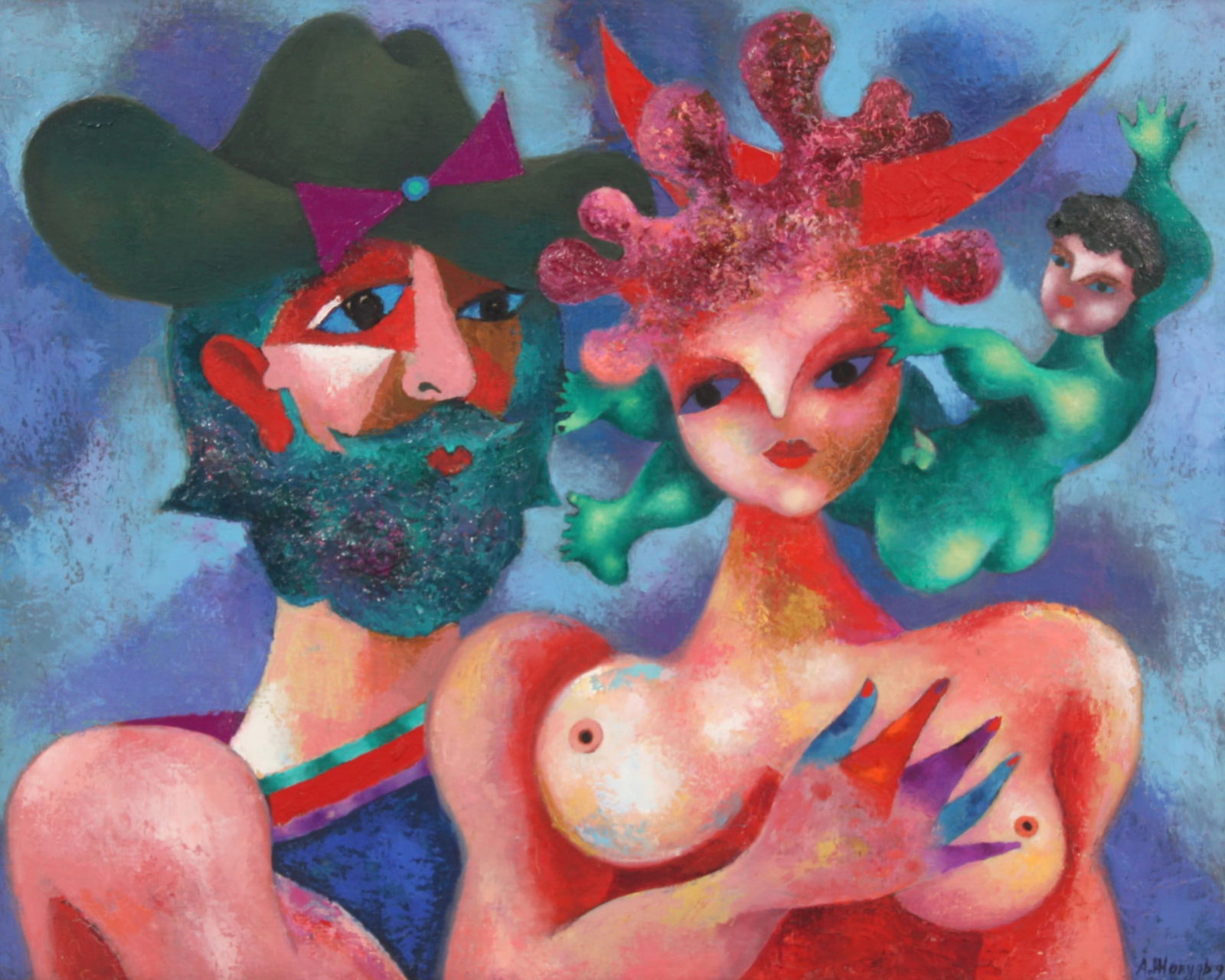 Russian Abstract Painting of Nude Figures, Oil on Canvas: Russian Abstract Painting of Nude Figures, Oil on Canvascirca 1999signed lower right and inscribed on reverse19 1/4 23 3/4 inches (sight)19 1/2 x 24 inches (frame)