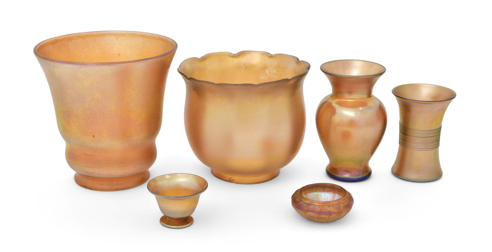 Lot of Six American Art Glass Pieces, Quezal & Steuben (1 of 1)