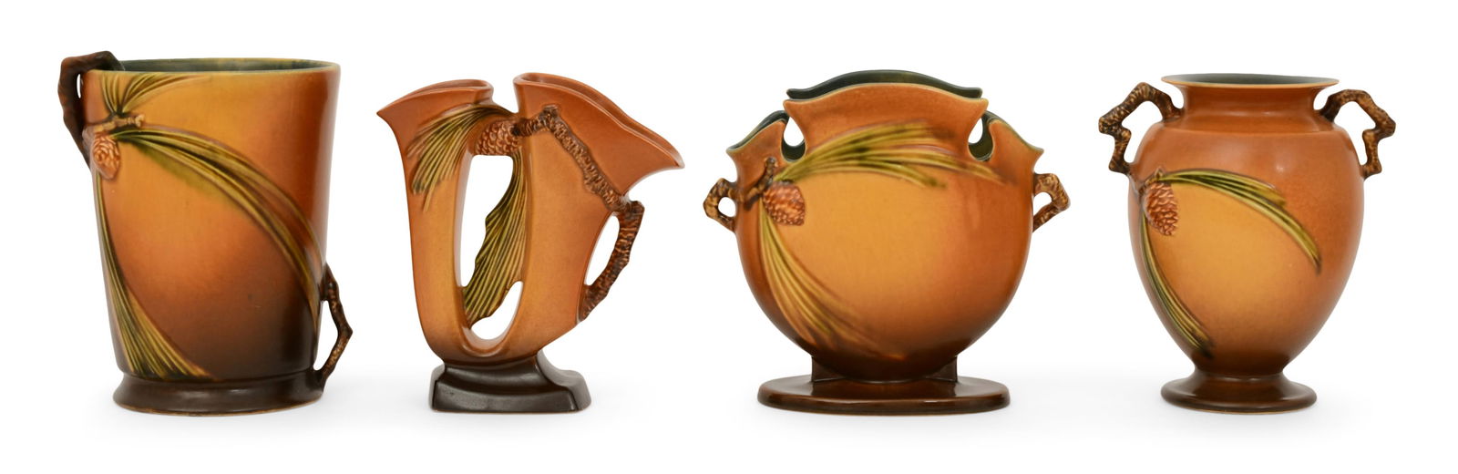 Four Roseville Pottery "Pinecone" Vases (1 of 1)