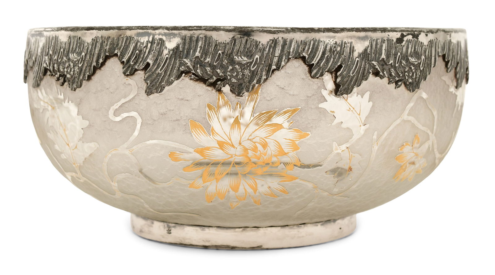 Daum, Nancy, Silverplate-Mounted Cameo Glass Bowl: Daum, Nancy, Silverplate-Mounted Cameo Glass Bowl early 20th century marked "Daum, Nancy" 4 1/4 x 9 1/4 inches