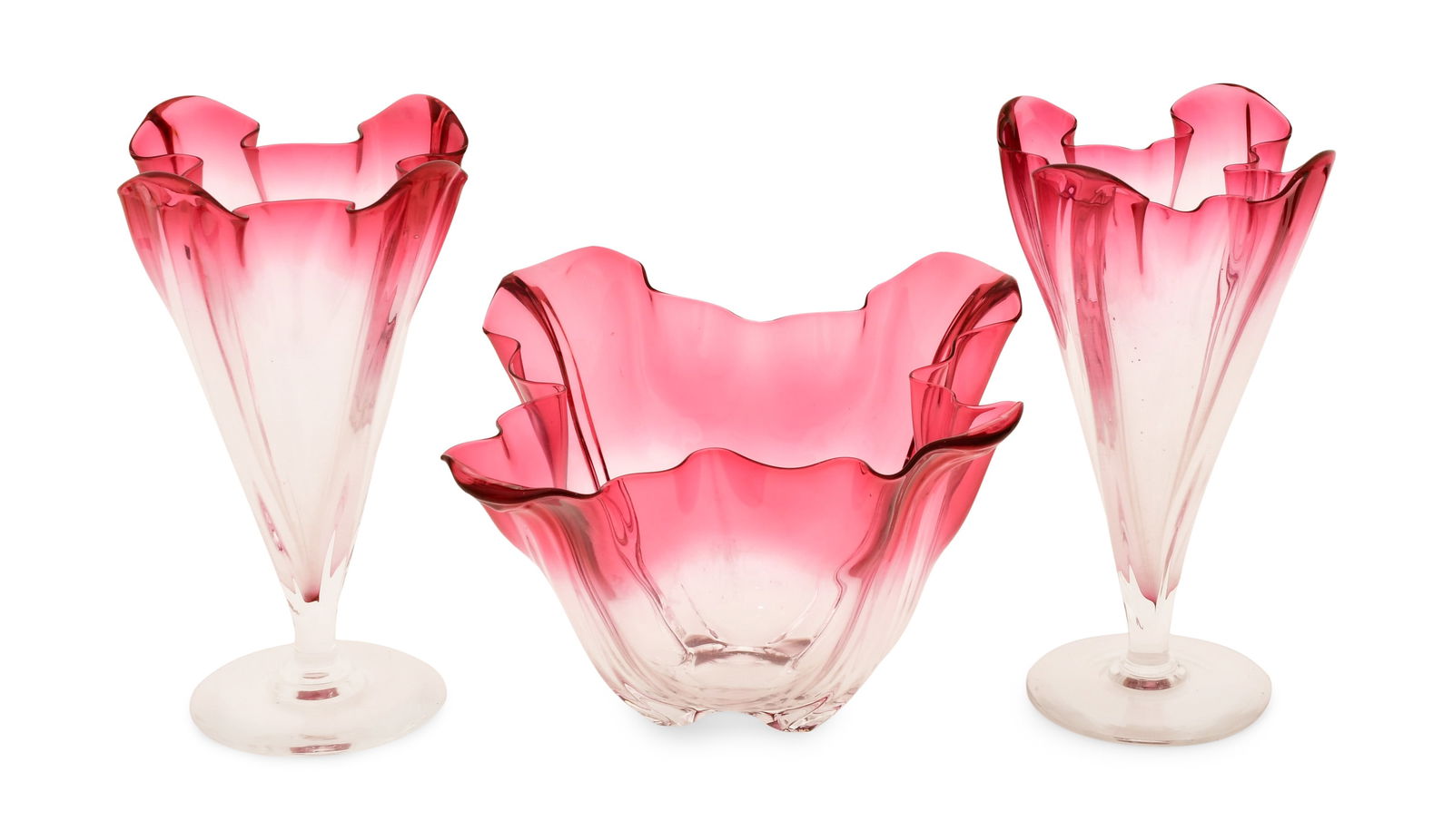 Steuben Glass "Grotesque" Vases & Bowl: Steuben Glass "Grotesque" Vases & Bowl early 20th century 6 x 8 1/2 x 8 1/2 inches (bowl) 9 1/4 x 5 x 5 inches (vase)