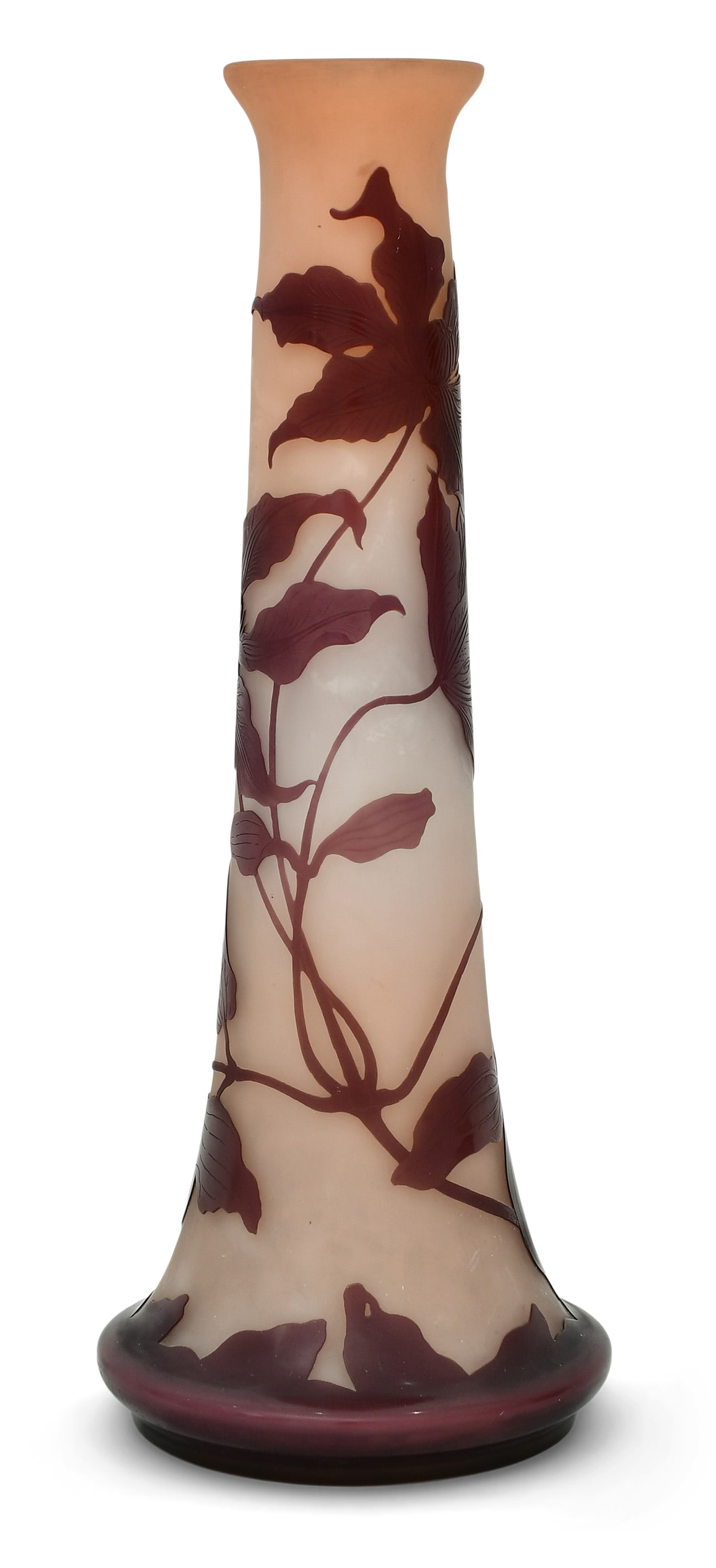 French Cameo Glass Floral Vase: French Cameo Glass Floral Vase early 20th century 18 1/2 x 7 inches Provenance: Private Collection, Florida