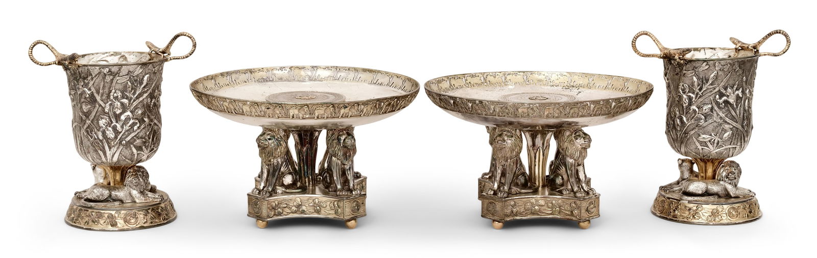 A Pair of Silver-Plated Figural Centerpieces and A Pair of Silver-Plated Figural Urns (1 of 1)