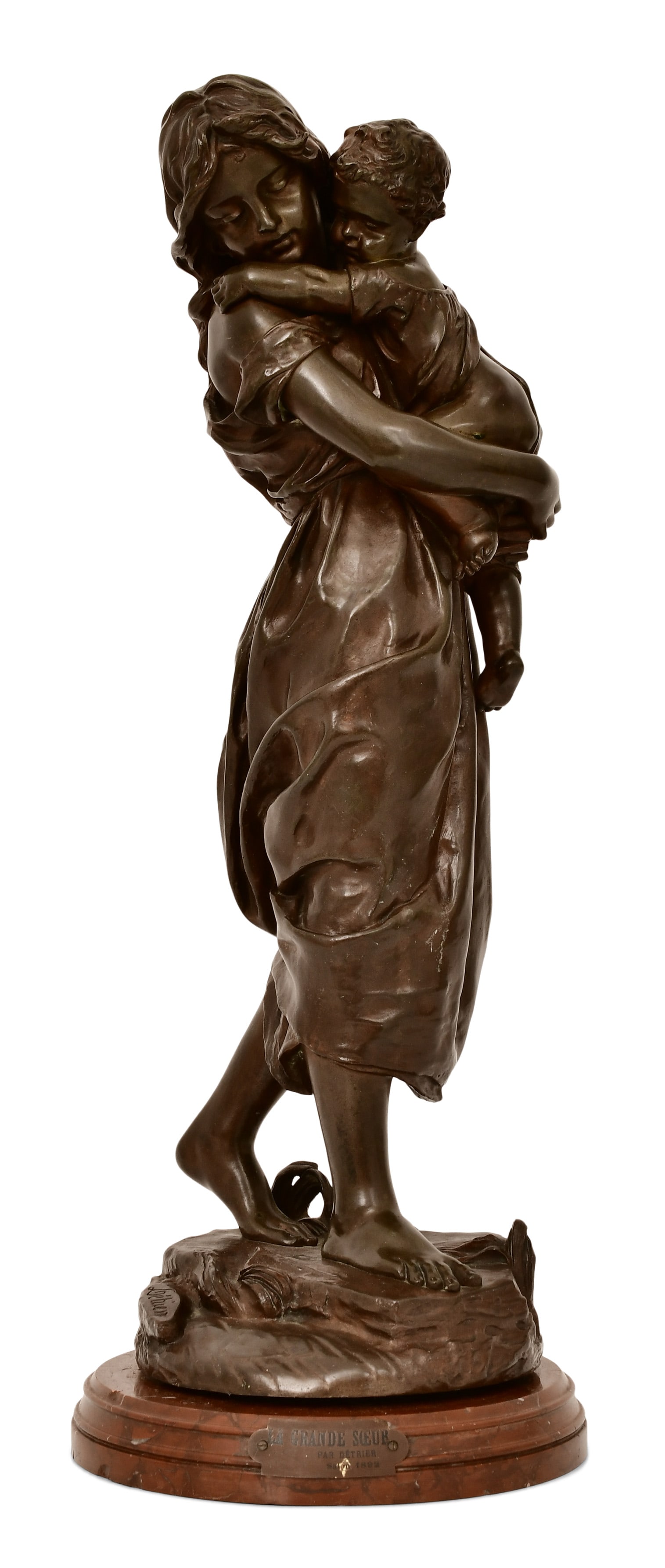Pierre Louis Detrier (French, 1822-1897), "La Grande Soeur" Bronze Sculpture (1 of 1)