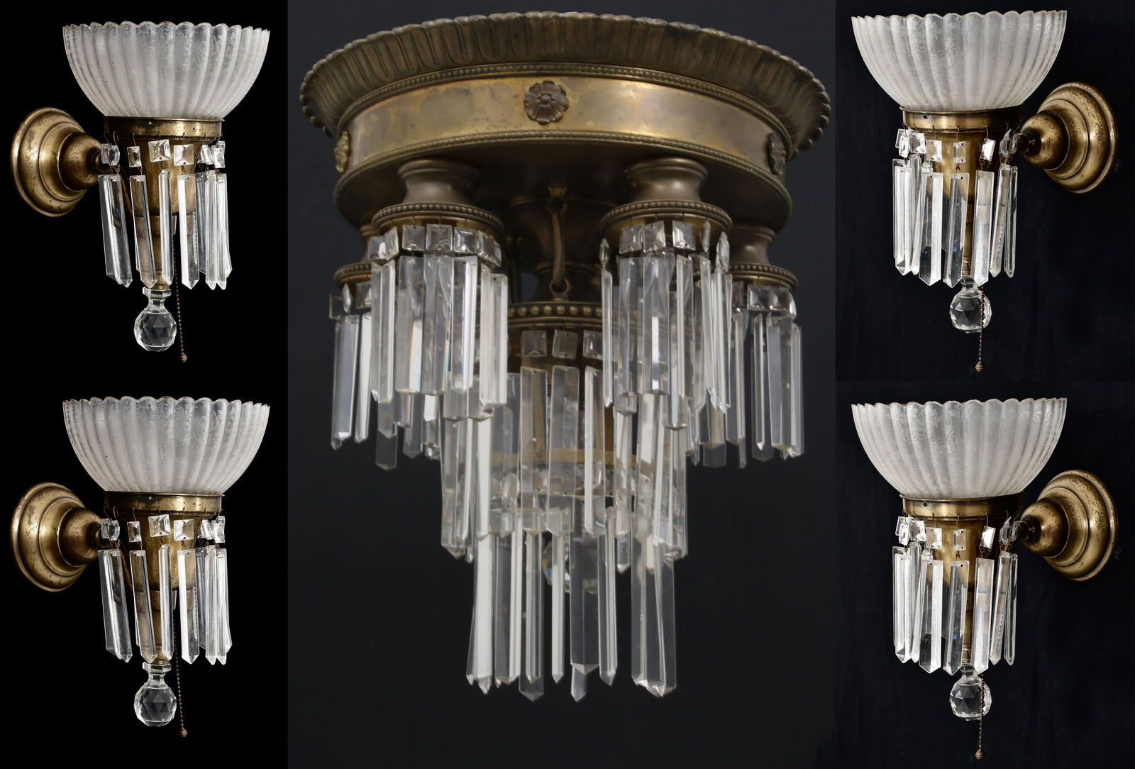 American Brass & Crystal Chandelier with Four Matching Sconces (1 of 1)