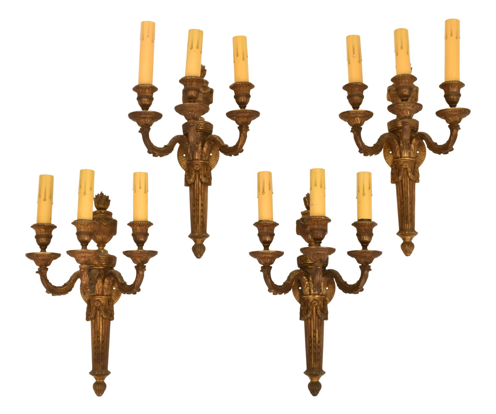 Set of Four American Bronze Three-Light Wall Sconces (1 of 4)