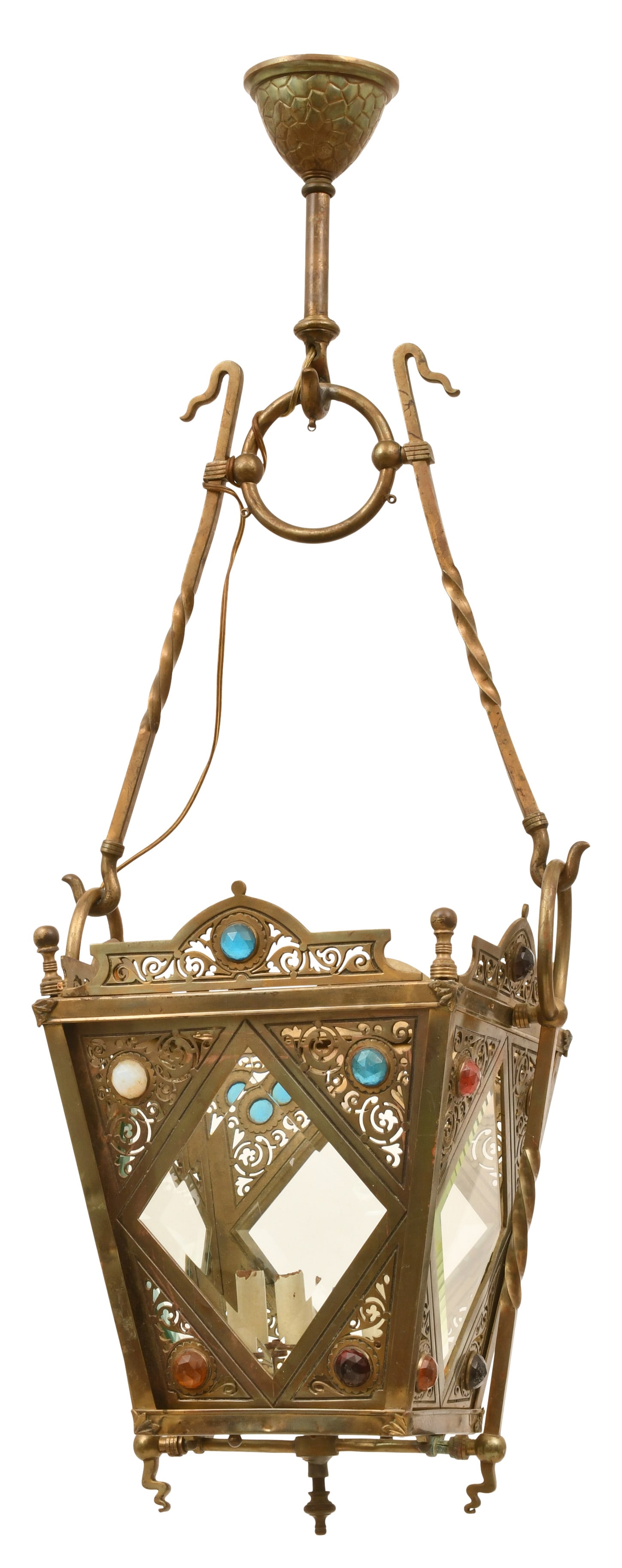 American Aesthetic Movement Brass & Glass Ceiling Light (1 of 7)