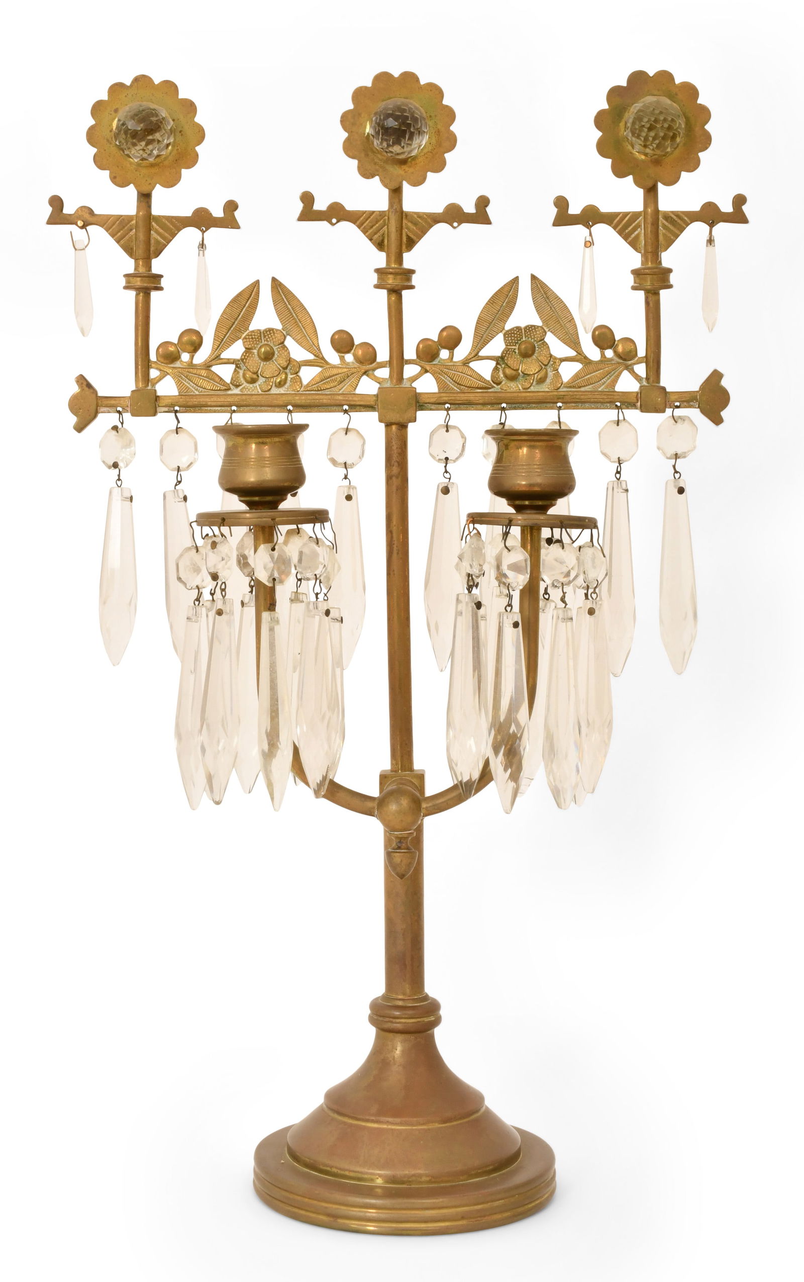 American Aesthetic Movement Brass & Glass Candelabra (1 of 1)