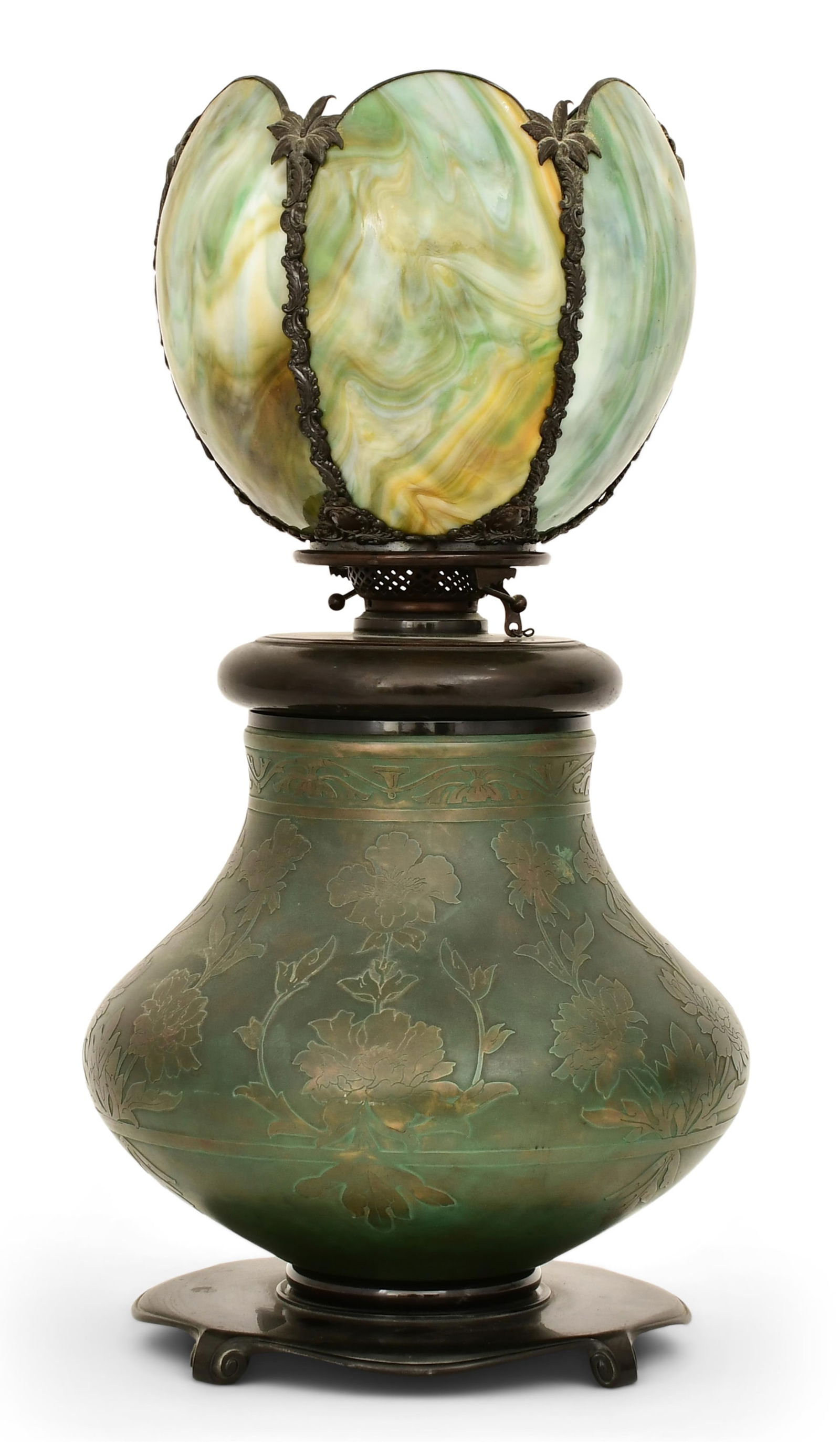 Phoenix Acid-Etched Glass Table Lamp with Slag Glass Shade (1 of 1)