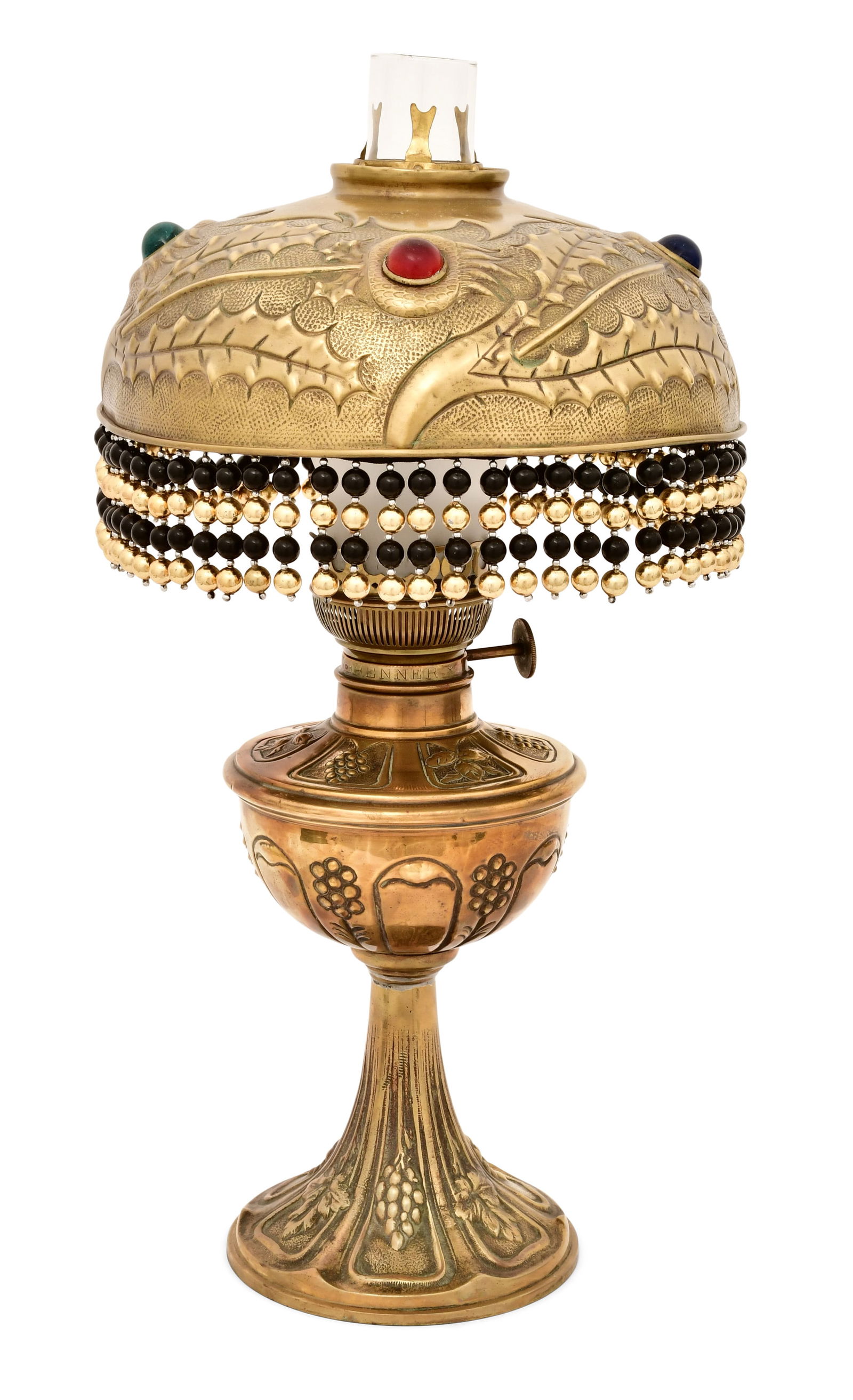 Art Nouveau Brass & Jeweled Glass Table Lamp (1 of 1)