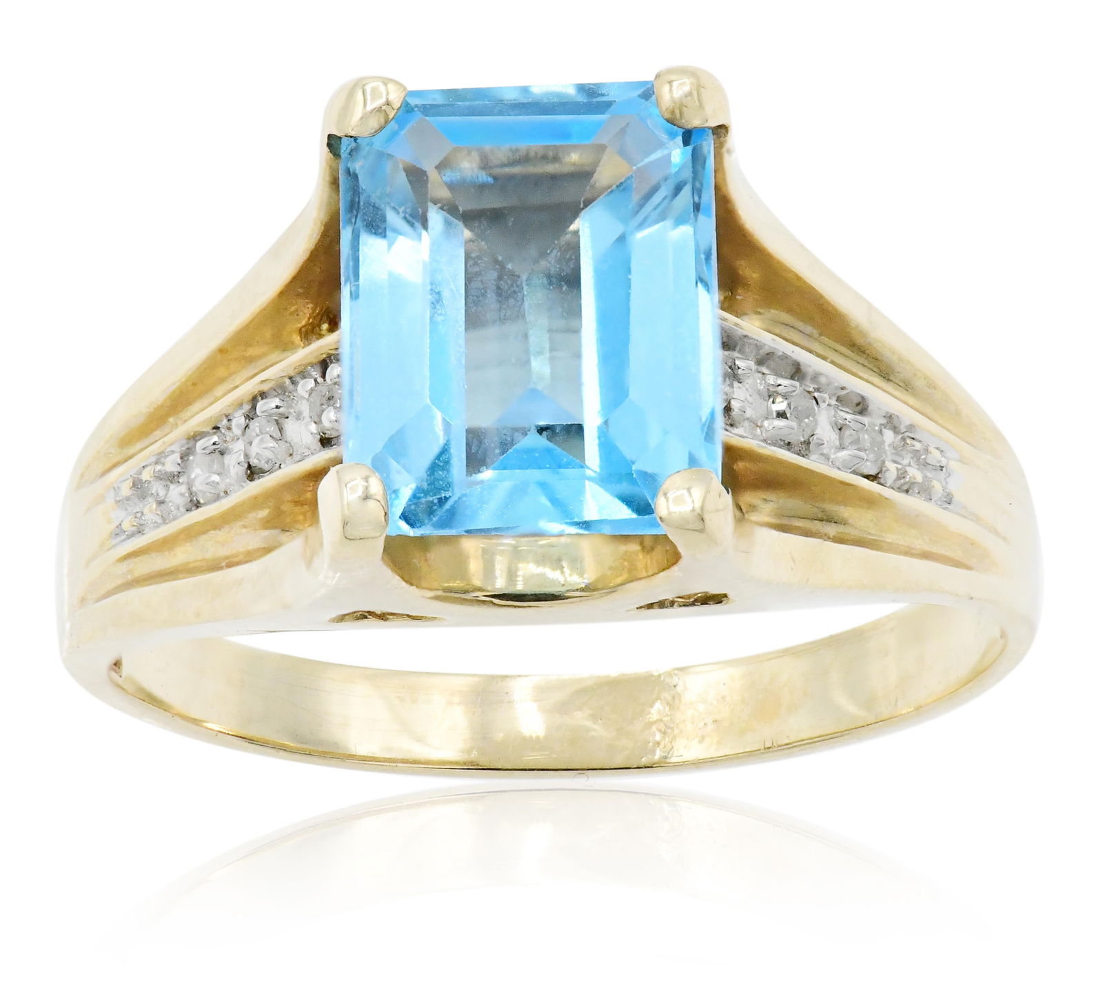10K Yellow Gold, Diamond & Blue Topaz Ring (1 of 5)