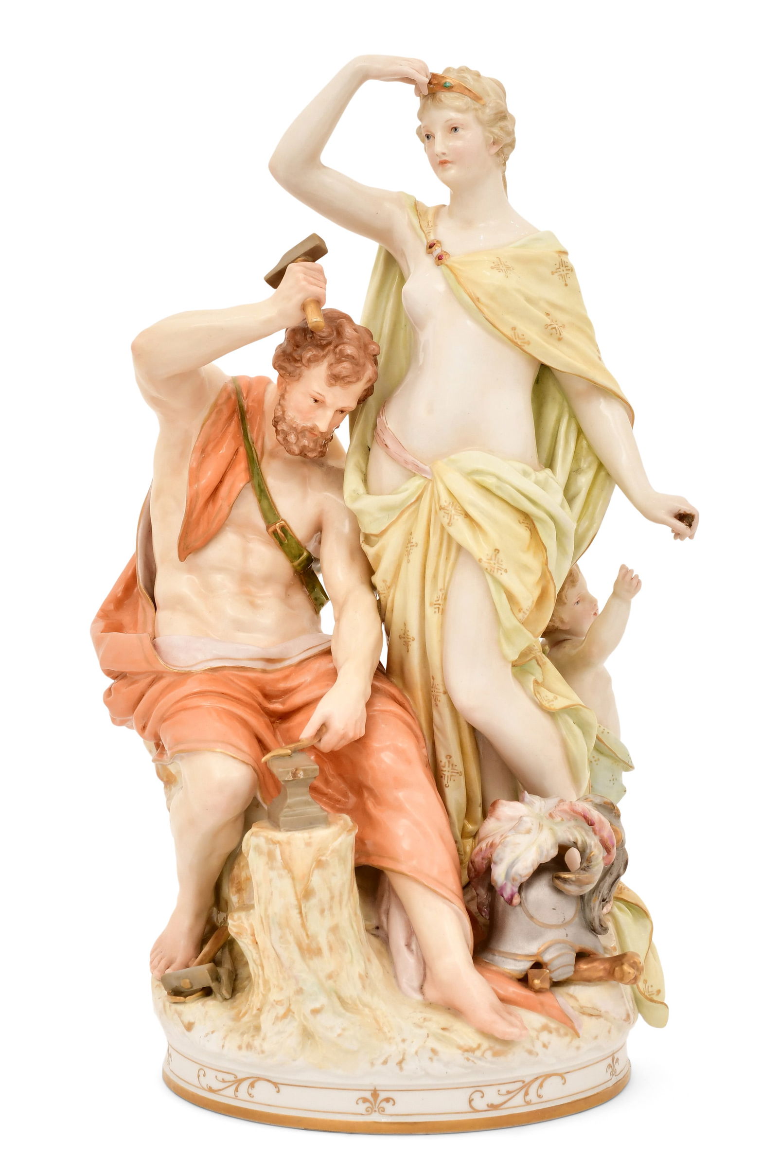 Berlin (KPM) Porcelain Grouping of a Man & Woman: Berlin (KPM) Porcelain Grouping of a Man & Woman early 20th century signed with red cross and shield orb mark 13 1/2 x 8 1/4 inches