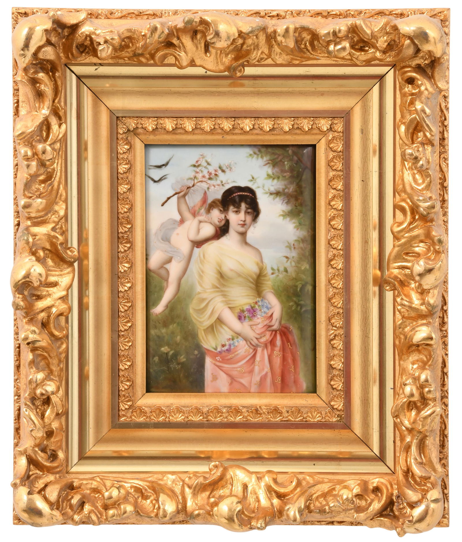 German Porcelain Plaque of a Woman & Cherub, "Springtime" (1 of 6)