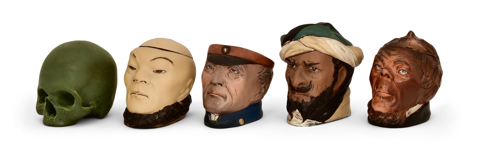 Lot of Four Weller Dickens Ware Humidors & Pottery Skull (1 of 1)