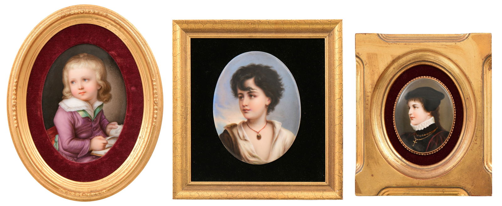 Group of Three Hand-Painted Porcelain Portrait Plaques (1 of 9)