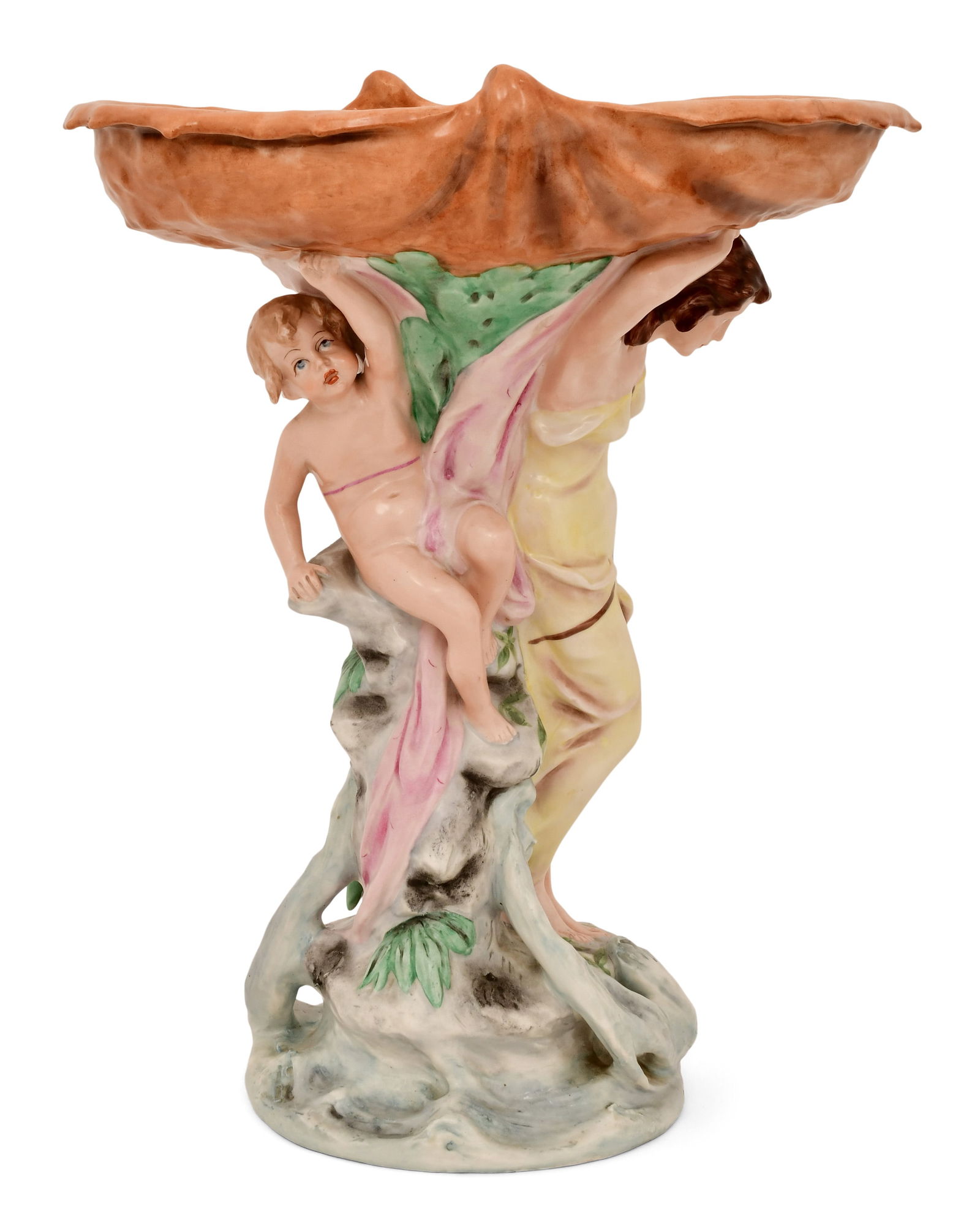 Royal Dux Porcelain Figural Centerpiece: Royal Dux Porcelain Figural Centerpiece early 20th century marked to the underside 20 x 16 x 12 1/2 inches