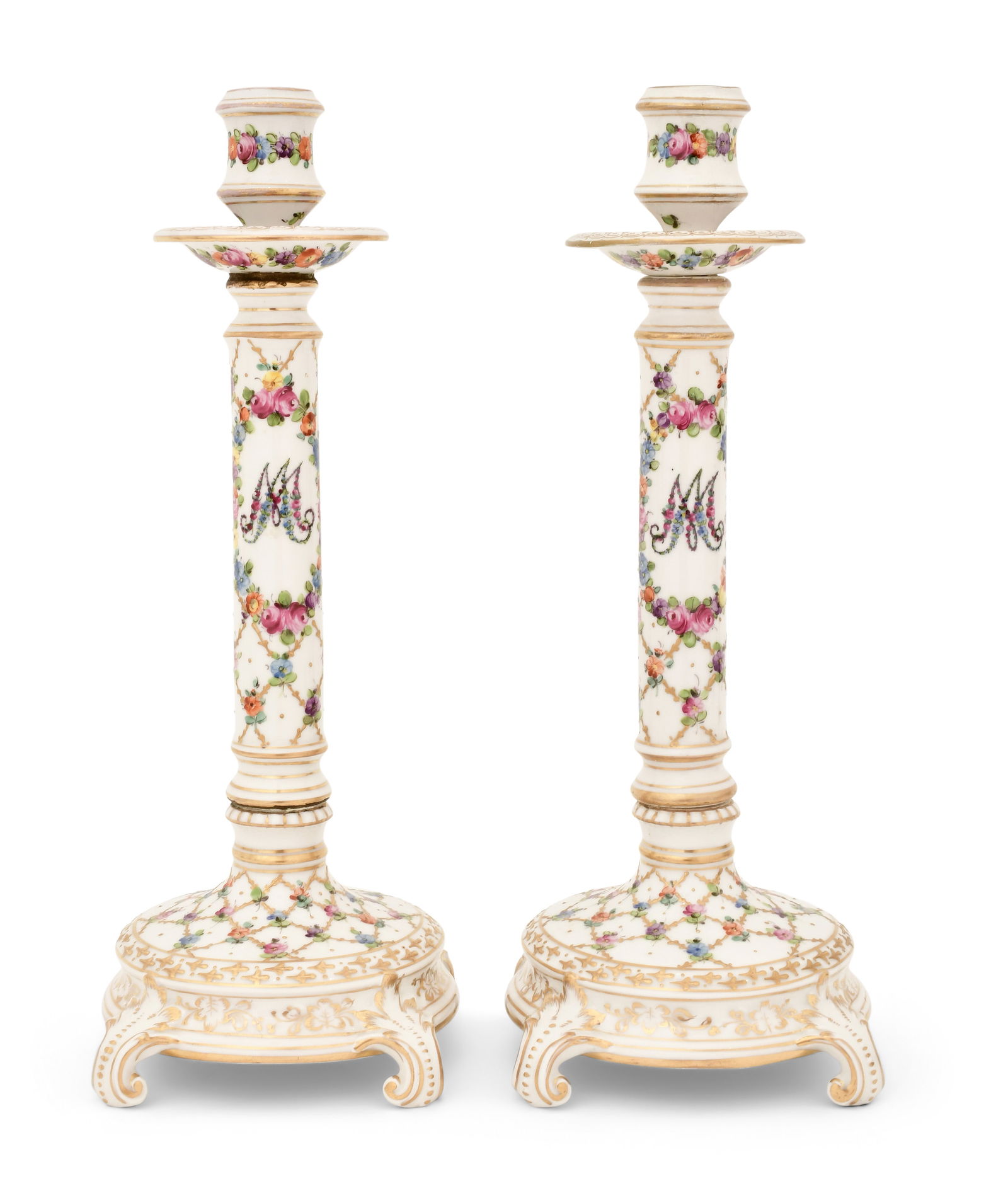 A Pair of Dresden Porcelain Candlesticks (1 of 1)