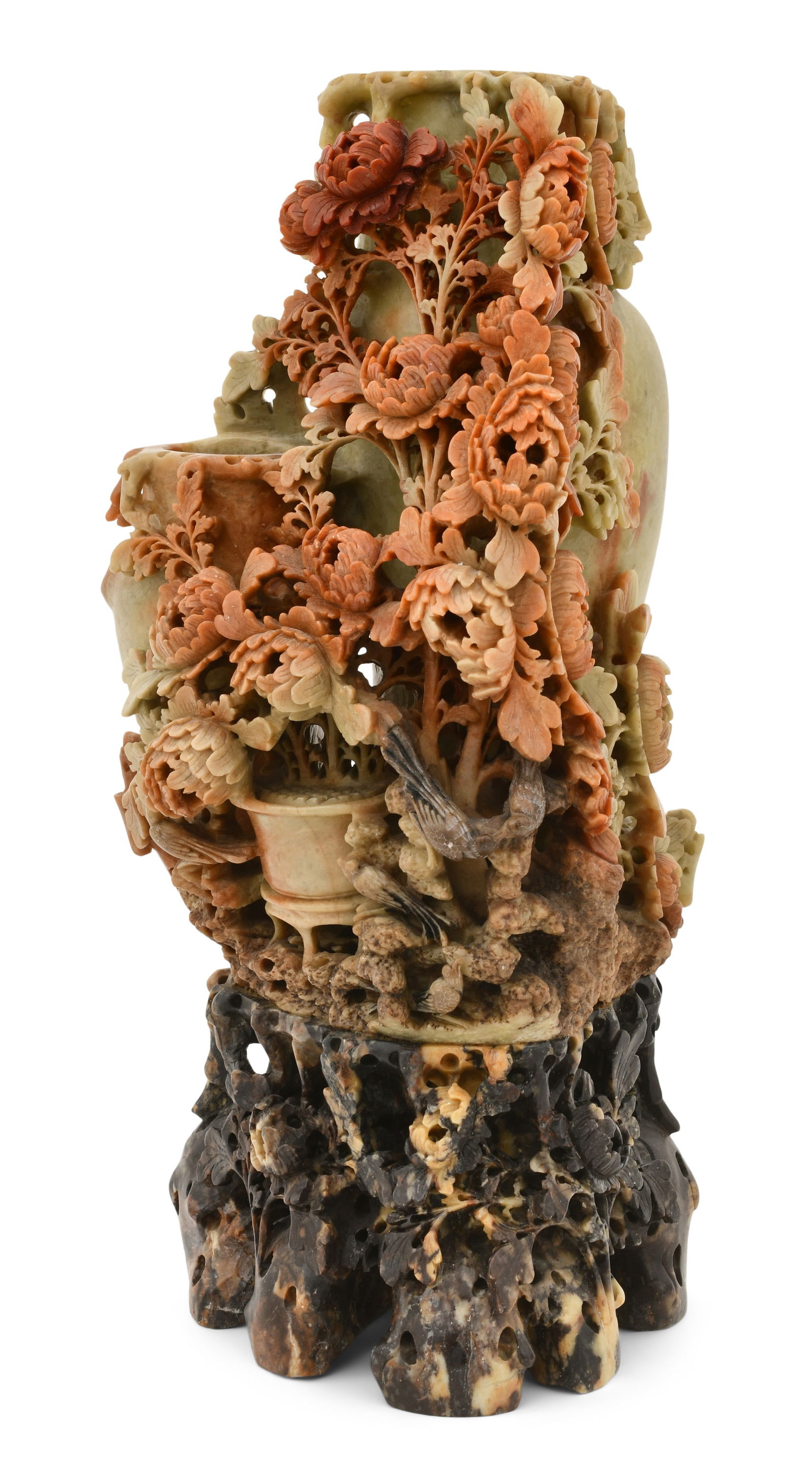 Chinese Carved Soapstone Vase: Chinese Carved Soapstone Vase15 3/4 x 7 1/2 x 5 3/4 inchesProvenance: Private Collection, Connecticut