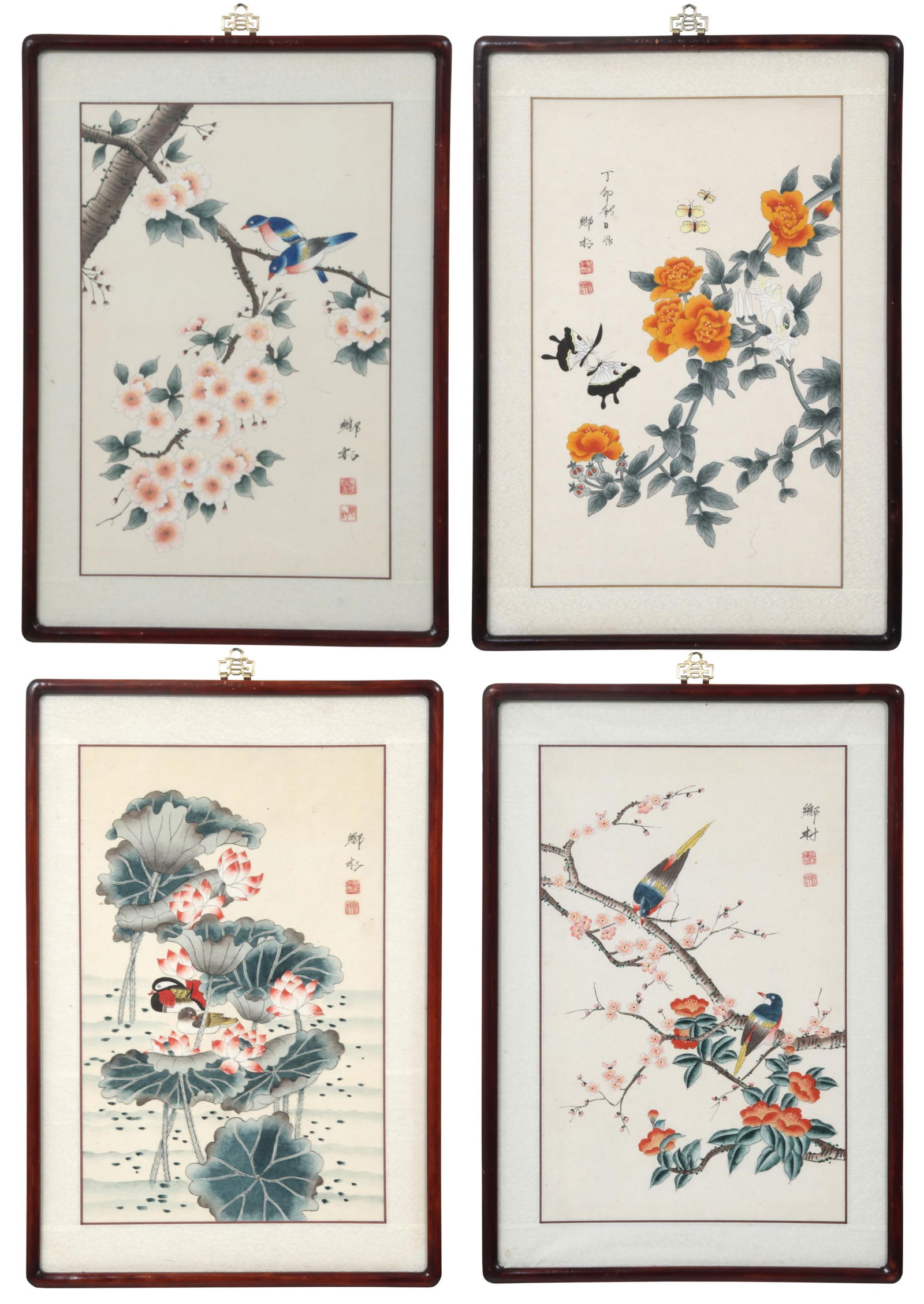 Chinese Watercolors of the Four Seasons with Teakwood Frames (1 of 12)