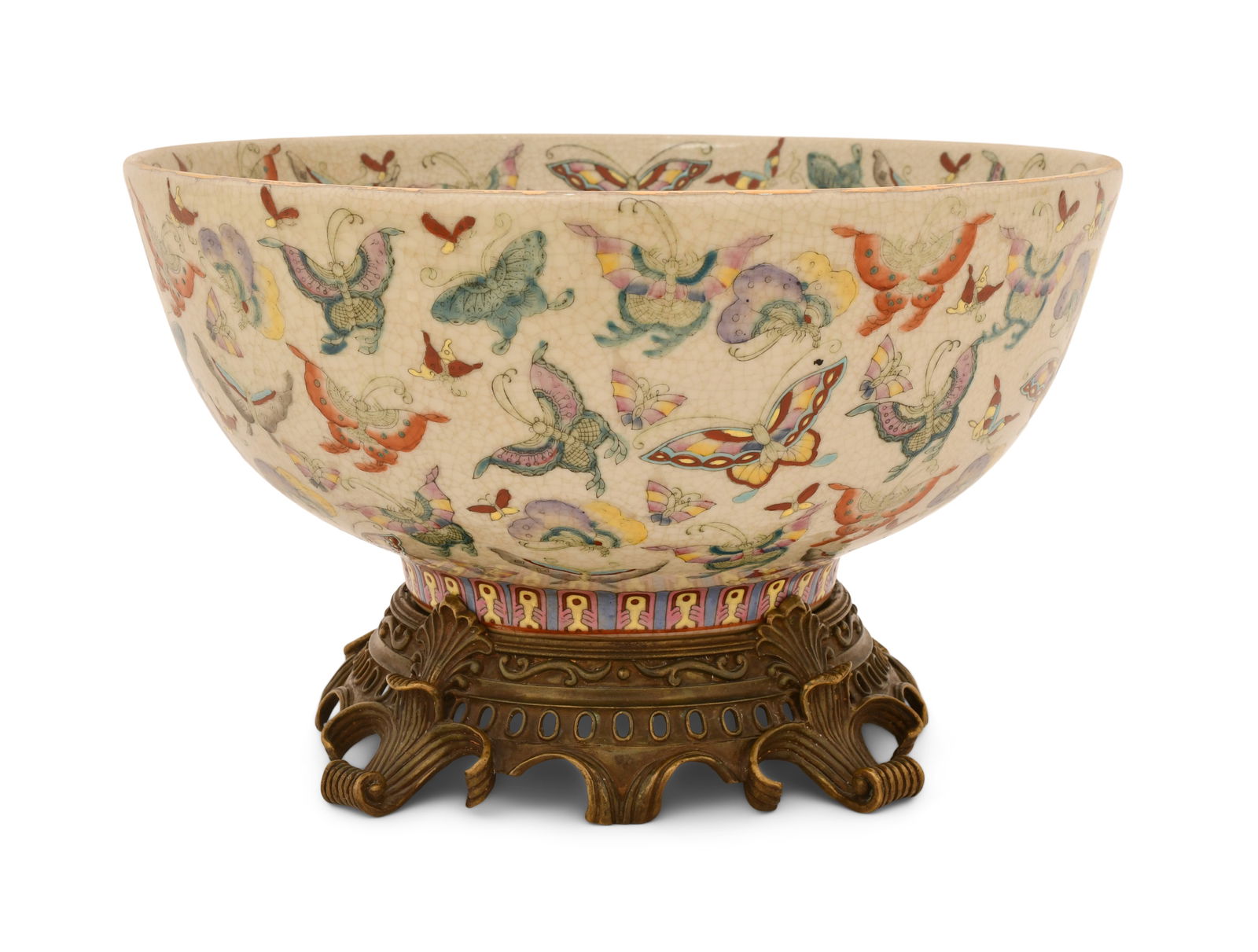 Asian Porcelain Butterfly Bowl with Gilt Bronze Stand (1 of 4)