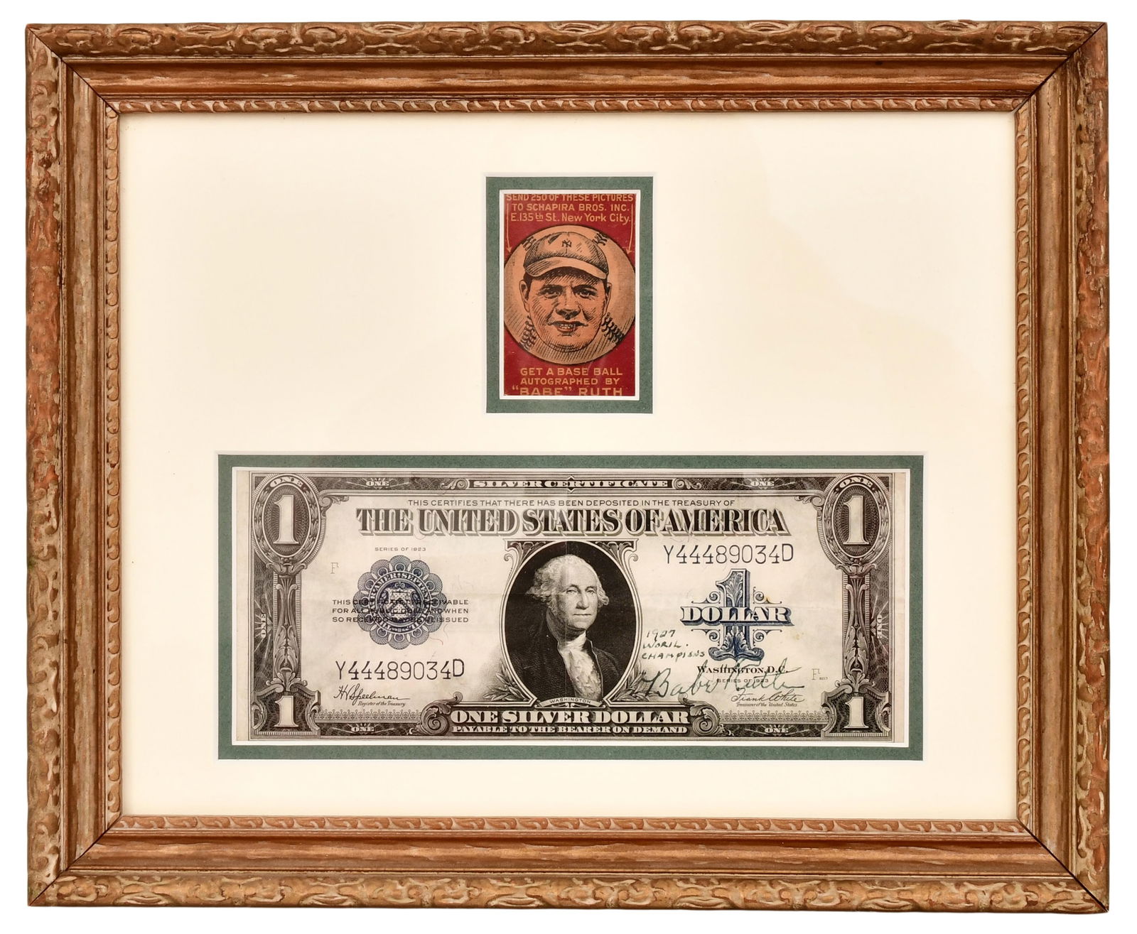 Babe Ruth Autographed $1 Silver Certificate in Frame (1 of 4)