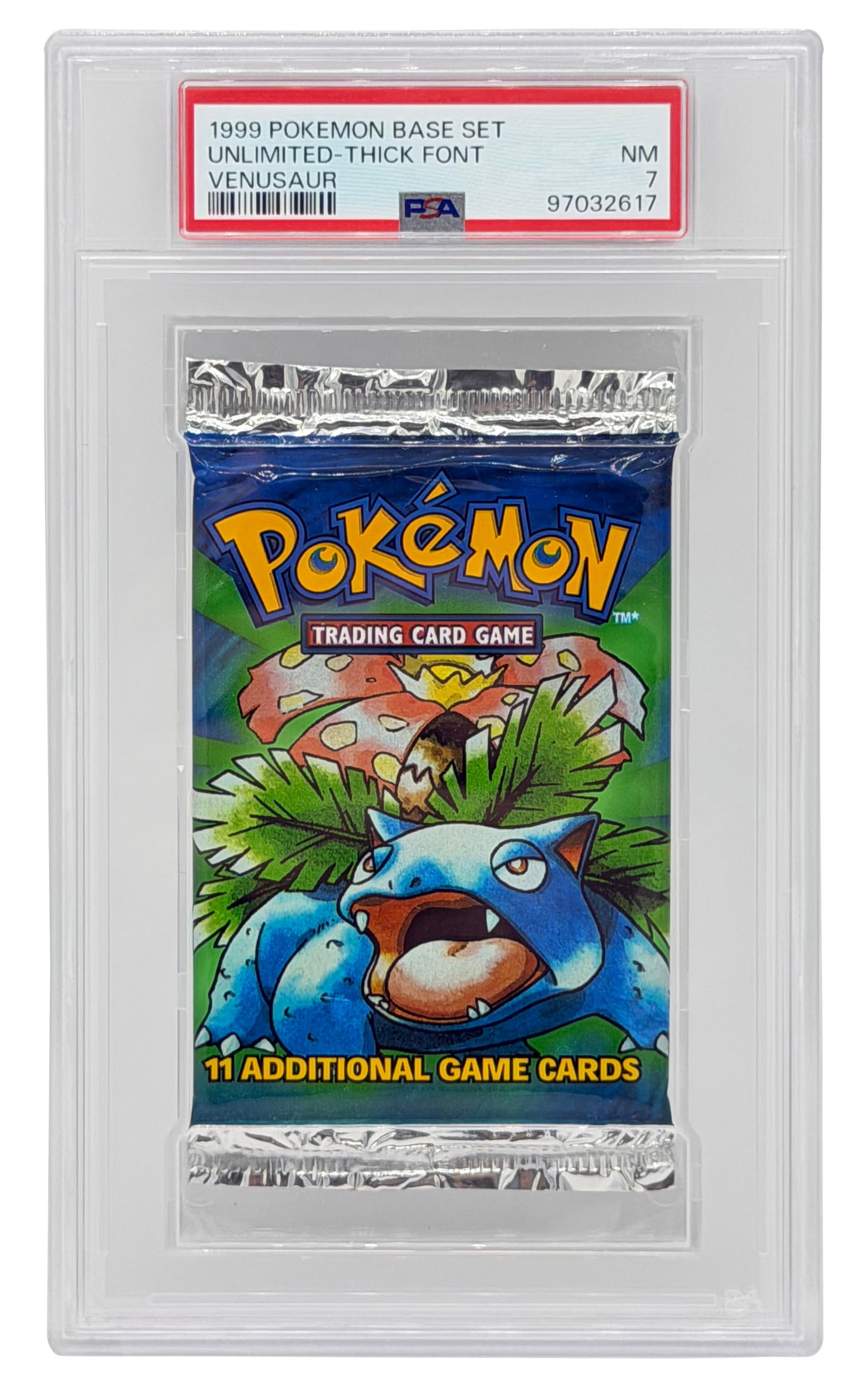 1999 Pokemon Base Set Venusaur Booster Pack PSA 7 Unlimited Thick Font (1 of 2)