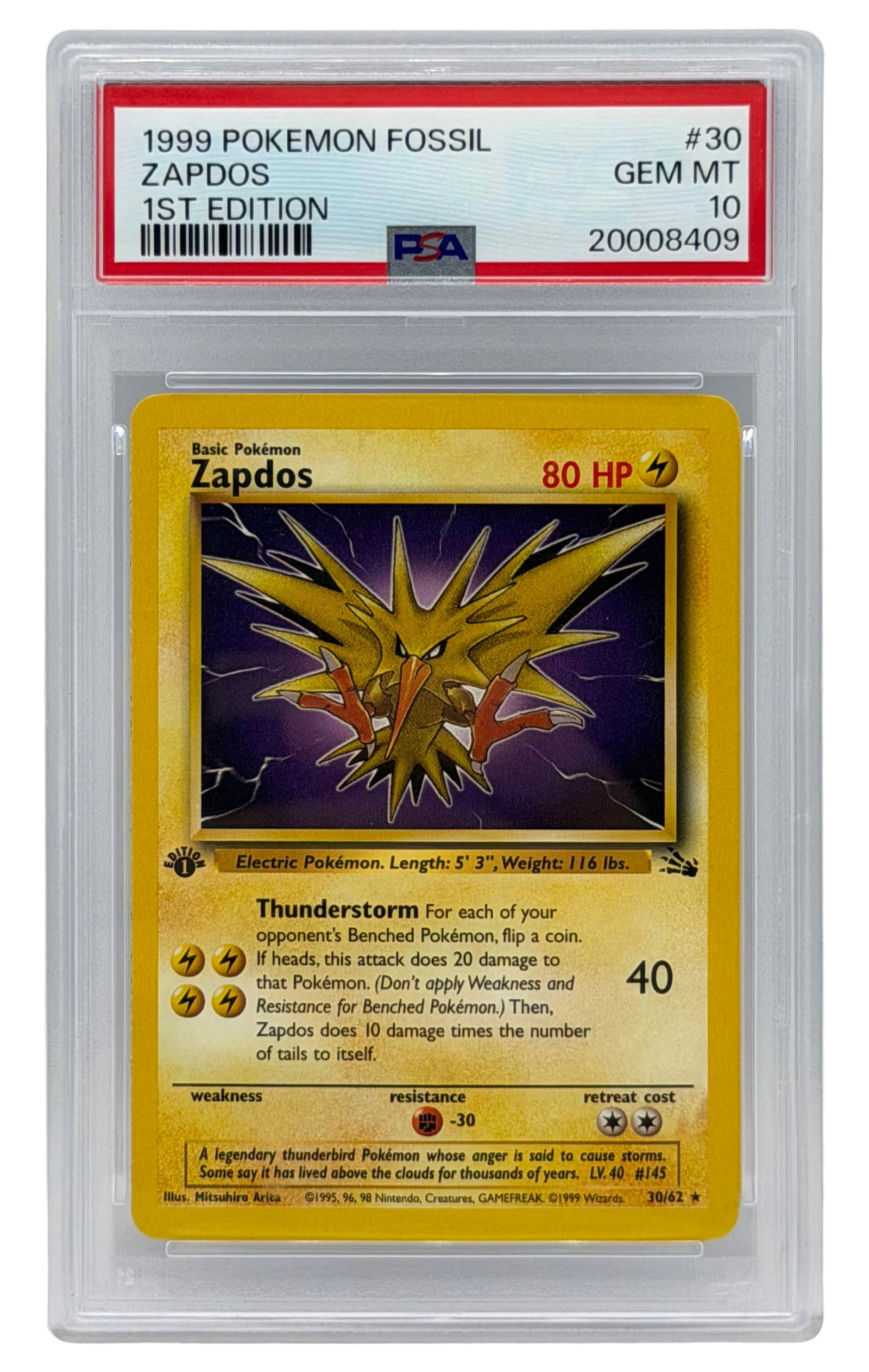 1999 Pokemon Fossil Zapdos 1st Edition PSA 10 (1 of 1)